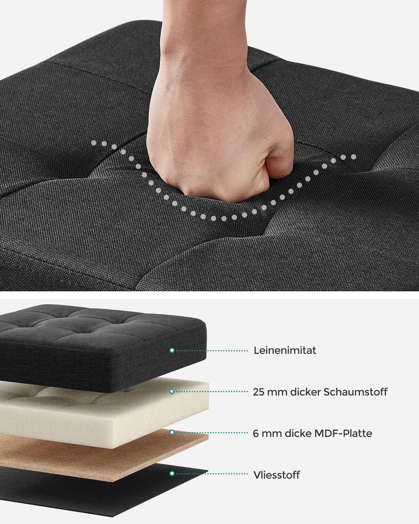 Bank - Foldbar - med lagringsutrymme - 32 × 40 × 33,5 cm - svart