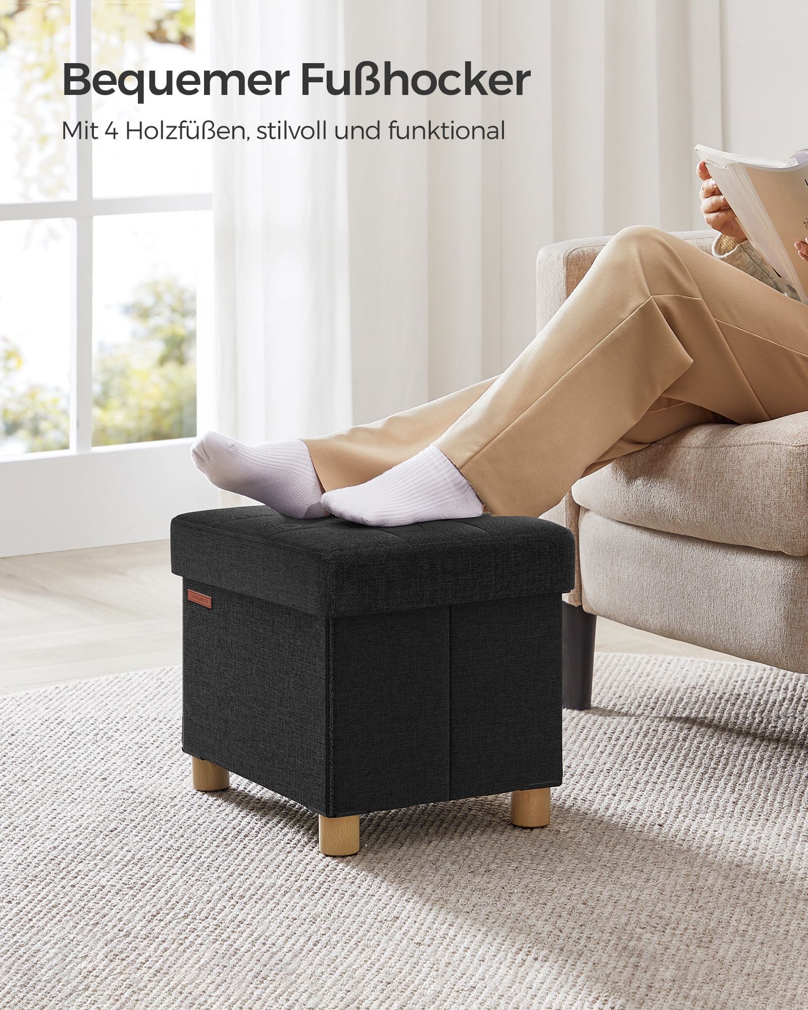 Bank - Foldbar - med lagringsutrymme - 32 × 40 × 33,5 cm - svart