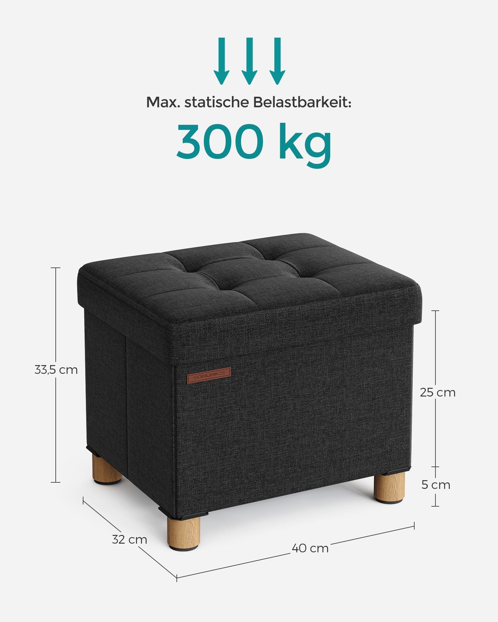 Bank - Foldbar - med lagringsutrymme - 32 × 40 × 33,5 cm - svart