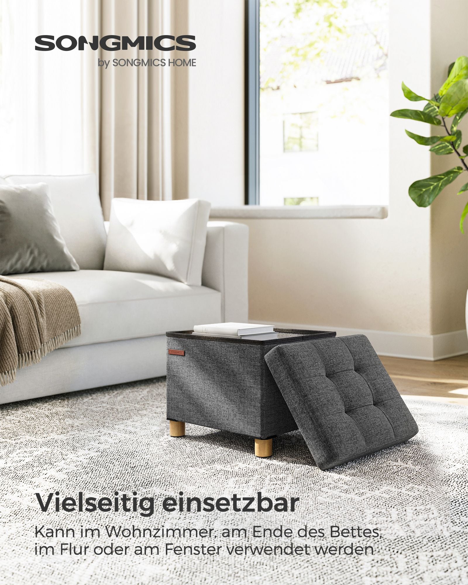 Bank - Foldbar - med lagringsutrymme - 32 × 40 × 33,5 cm - mörkgrå