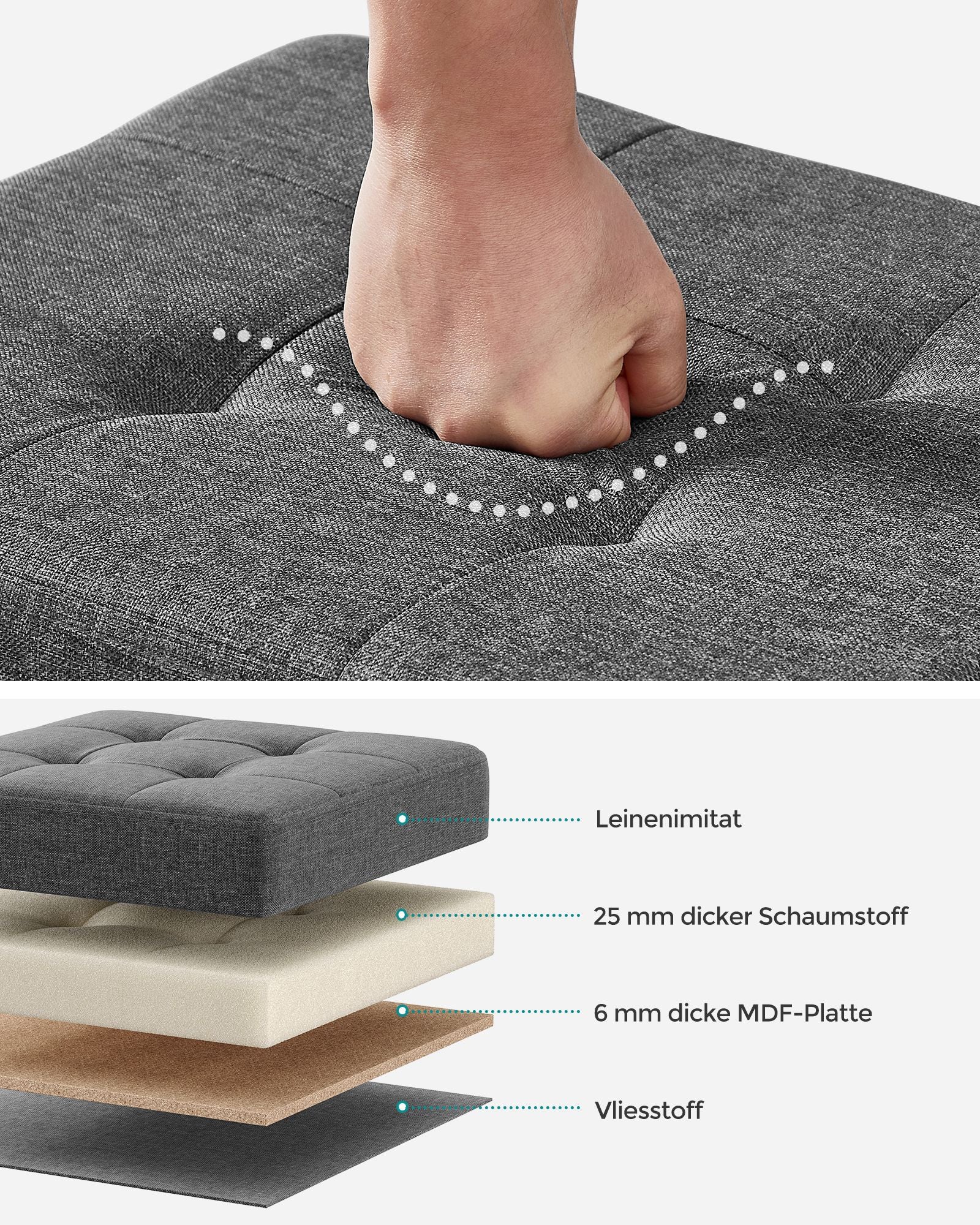 Bank - Foldbar - med lagringsutrymme - 32 × 40 × 33,5 cm - mörkgrå