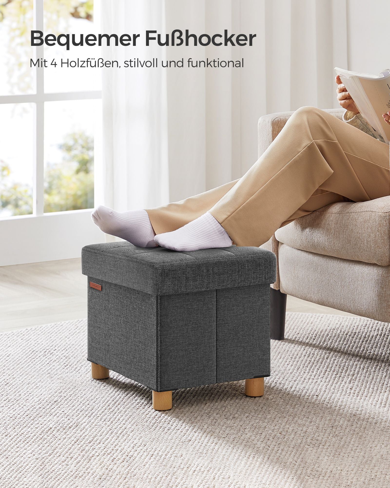 Bank - Foldbar - med lagringsutrymme - 32 × 40 × 33,5 cm - mörkgrå