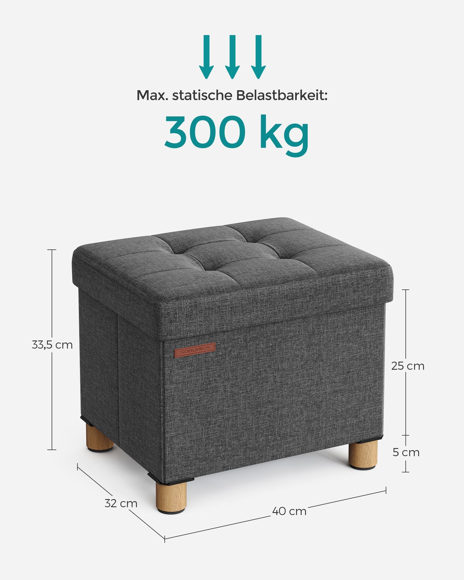 Bank - Foldbar - med lagringsutrymme - 32 × 40 × 33,5 cm - mörkgrå