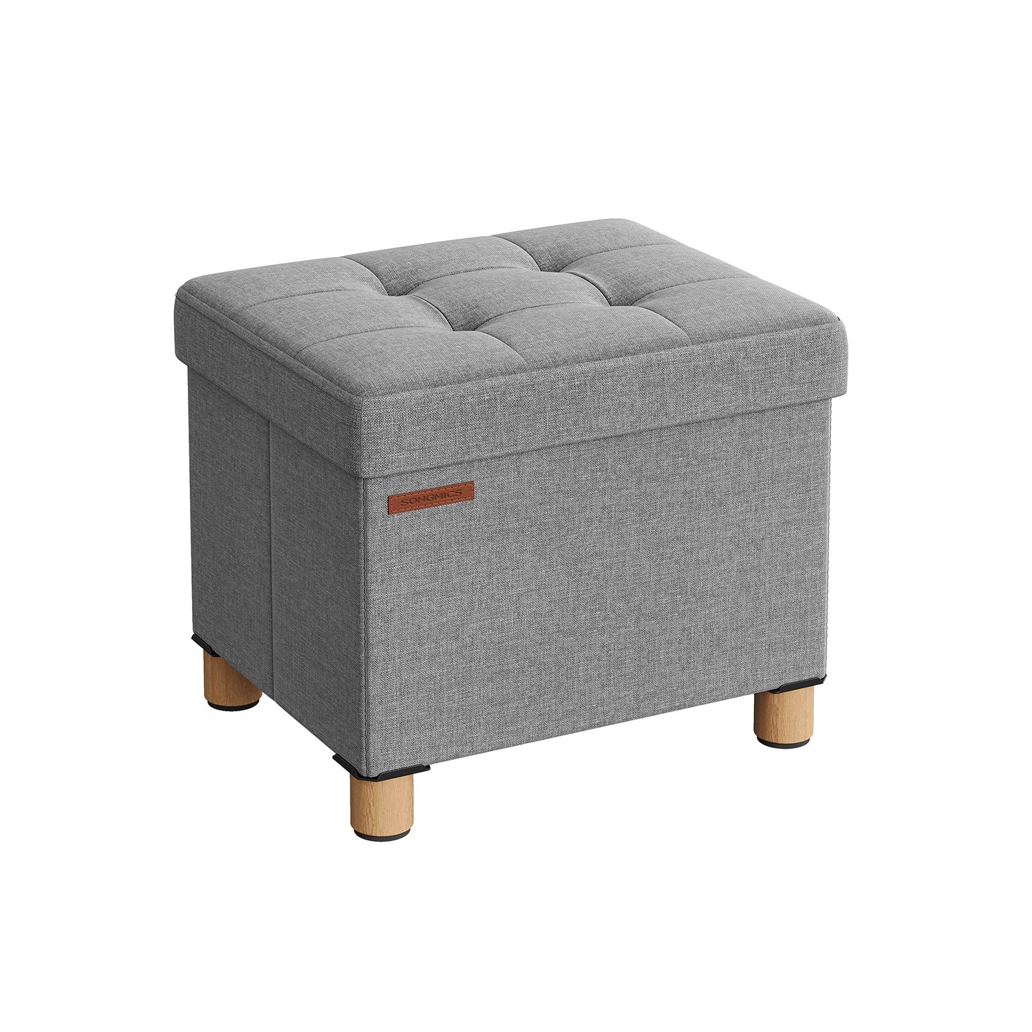 Pouf - med förvaringsutrymme - träben - säteslåda - beige