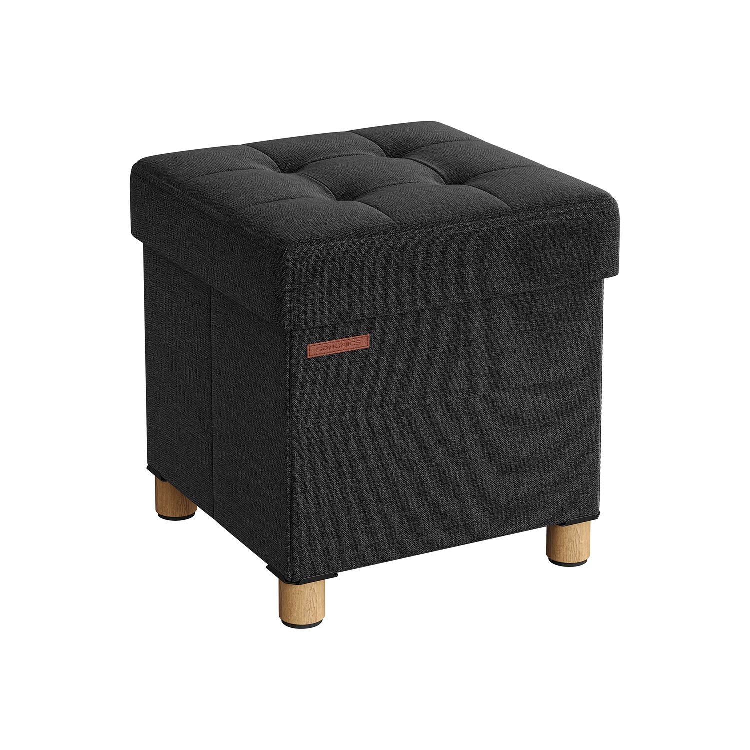 Pouf - med förvaringsutrymme - träben - säteslåda - beige