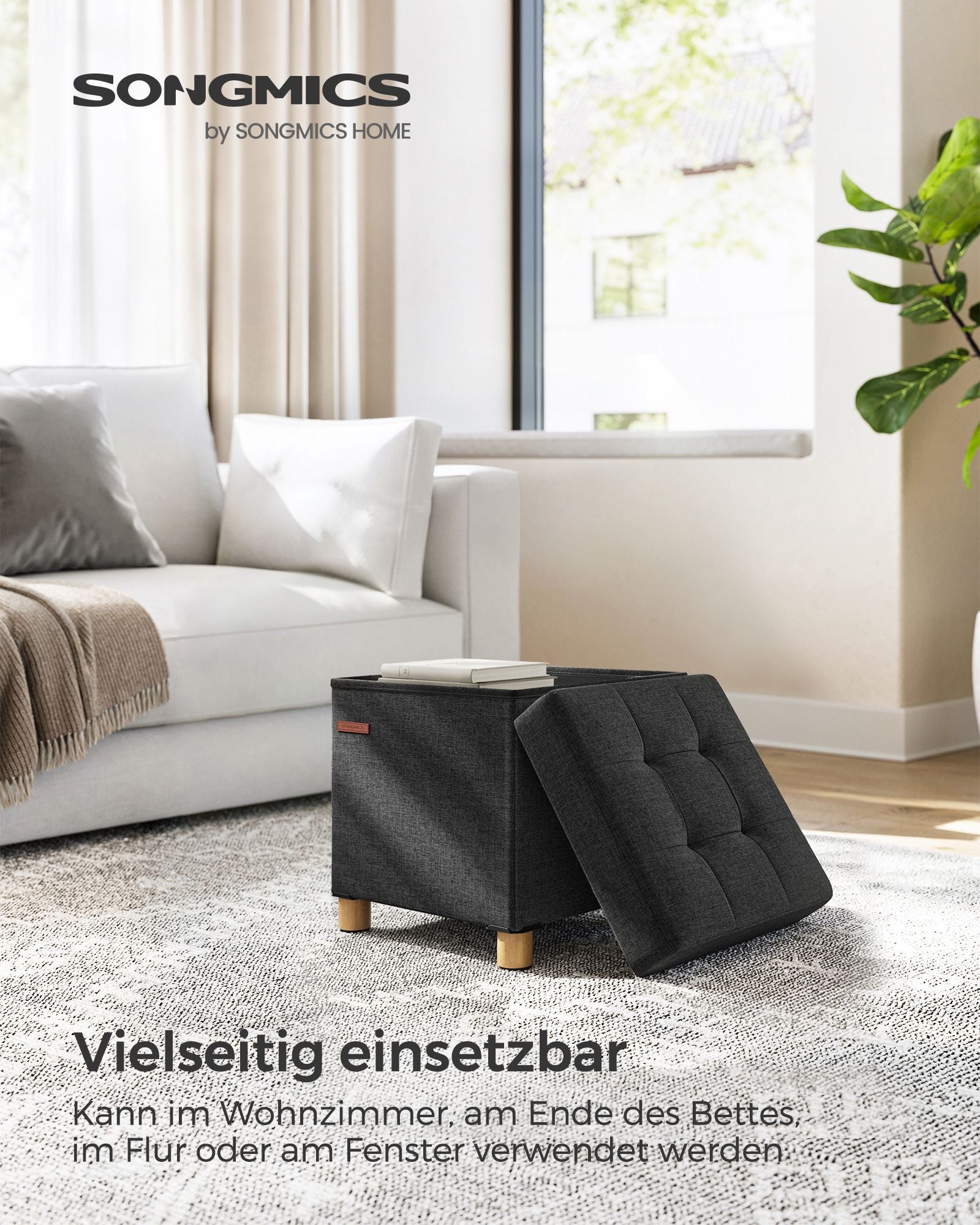 Bank - Foldbar - med lagringsutrymme - 38 × 38 × 40 cm - svart