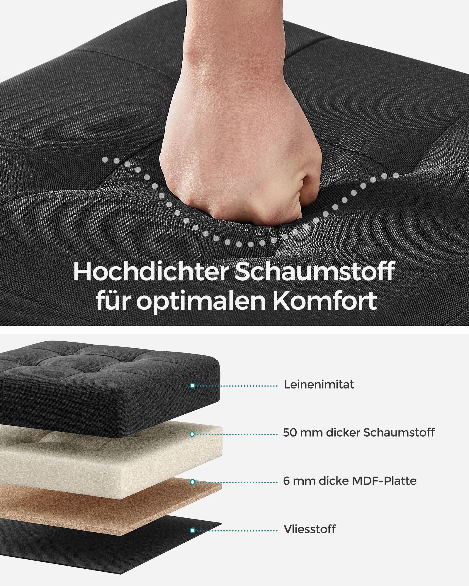 Bank - Foldbar - med lagringsutrymme - 38 × 38 × 40 cm - svart