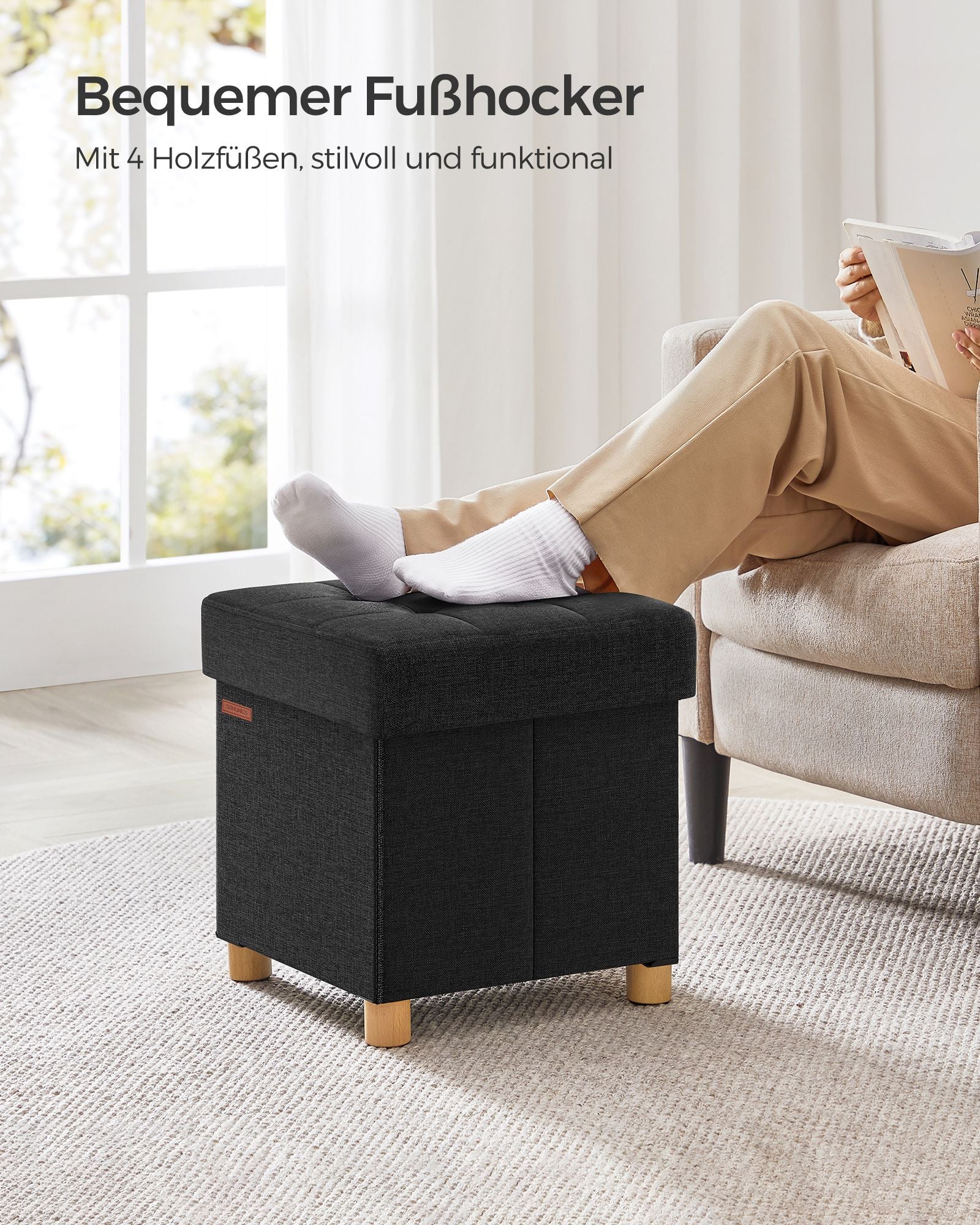Bank - Foldbar - med lagringsutrymme - 38 × 38 × 40 cm - svart