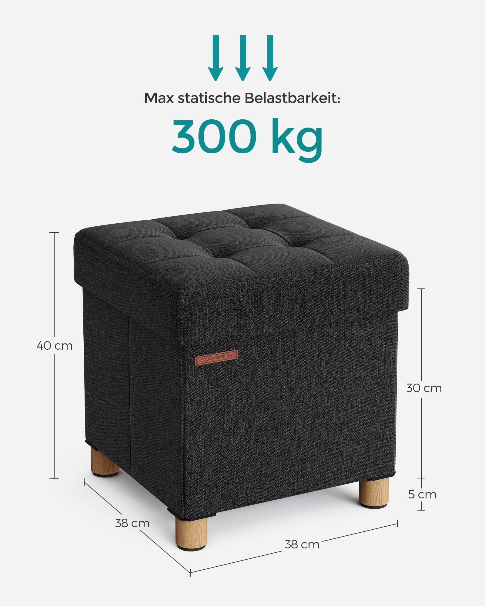 Bank - Foldbar - med lagringsutrymme - 38 × 38 × 40 cm - svart