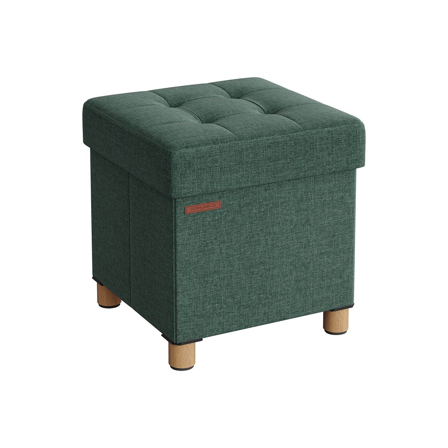 Pouf - med förvaringsutrymme - träben - säteslåda - beige