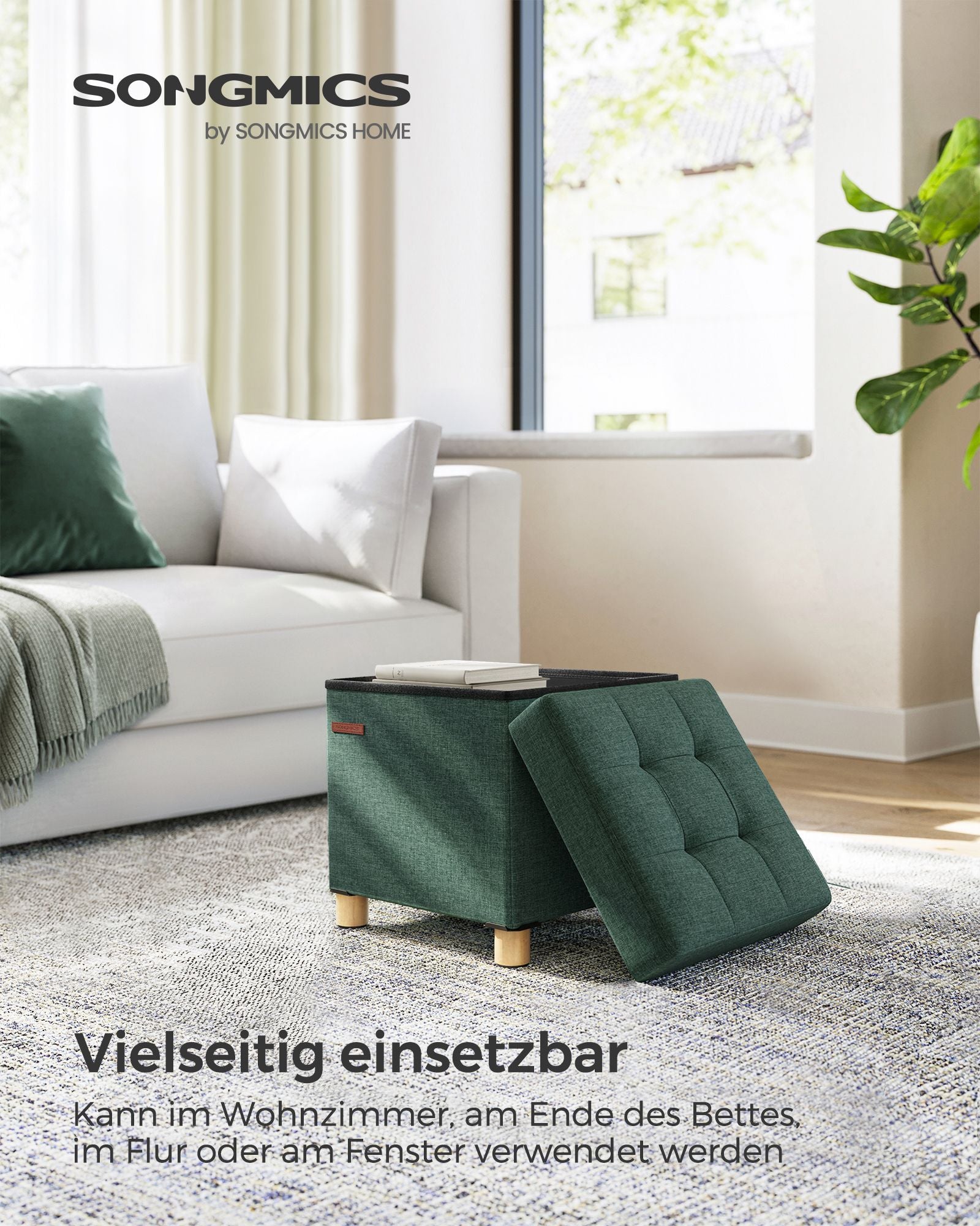 Bank - Foldbar - med lagringsutrymme - 38 × 38 × 40 cm - Vintage Green