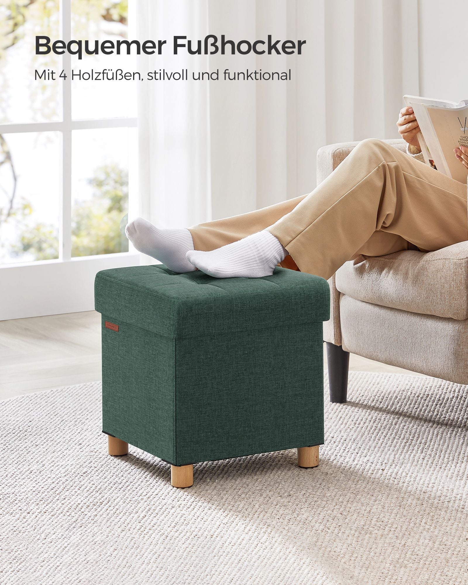 Bank - Foldbar - med lagringsutrymme - 38 × 38 × 40 cm - Vintage Green