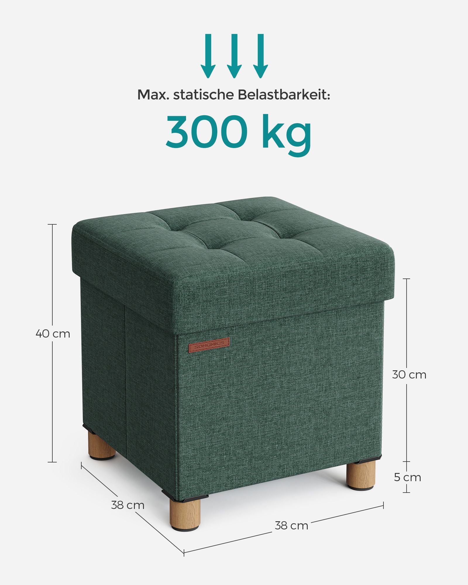 Bank - Foldbar - med lagringsutrymme - 38 × 38 × 40 cm - Vintage Green