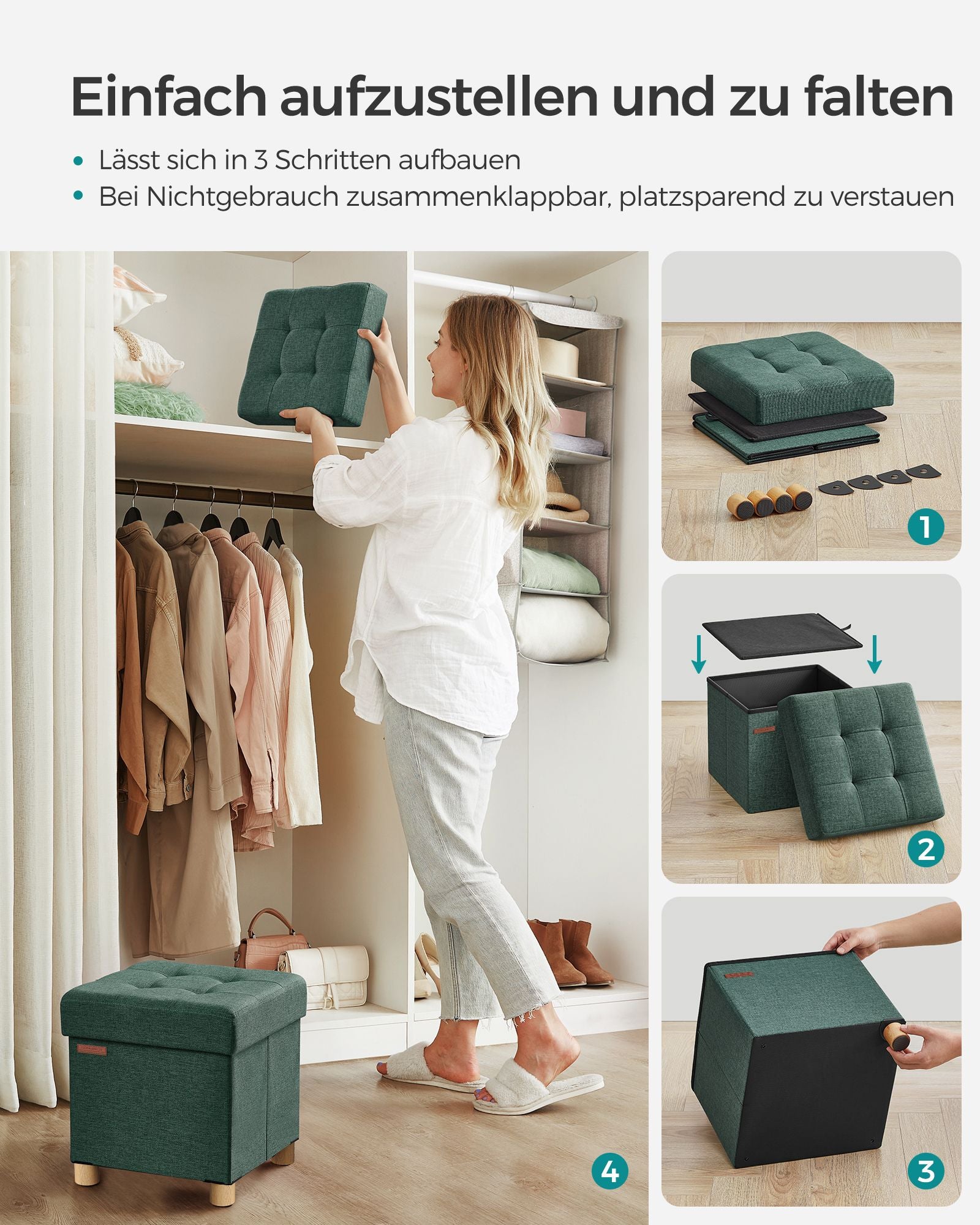 Bank - Foldbar - med lagringsutrymme - 38 × 38 × 40 cm - Vintage Green