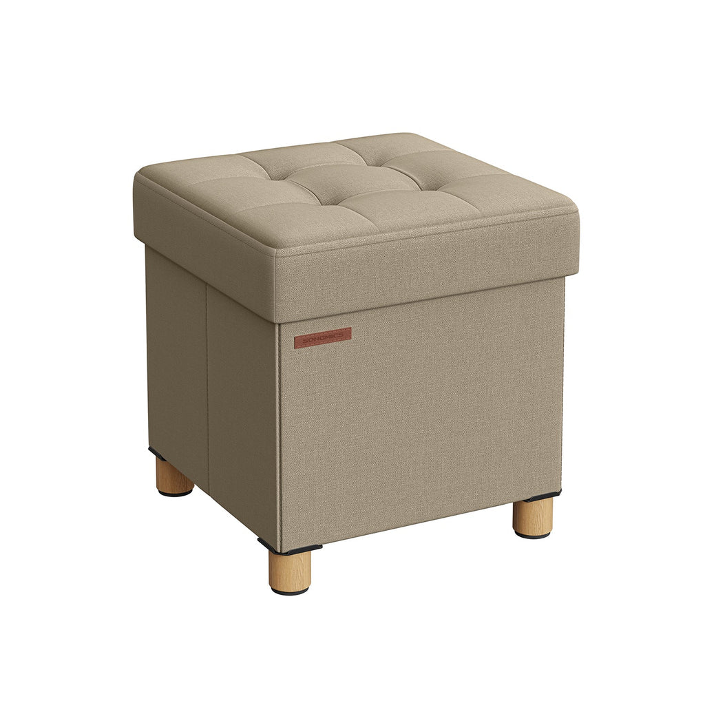 Pouf - med förvaringsutrymme - träben - säteslåda - beige