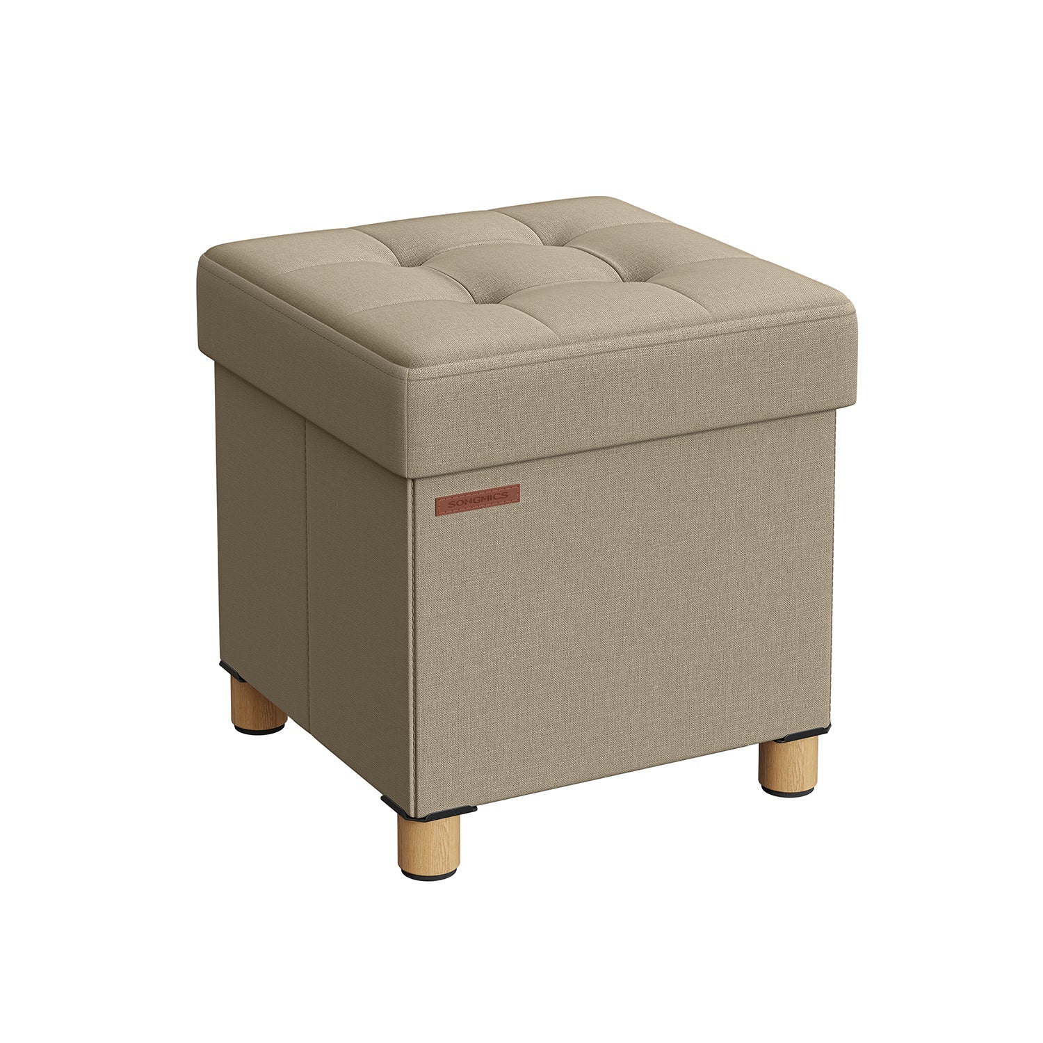 Pouf - med förvaringsutrymme - träben - säteslåda - beige