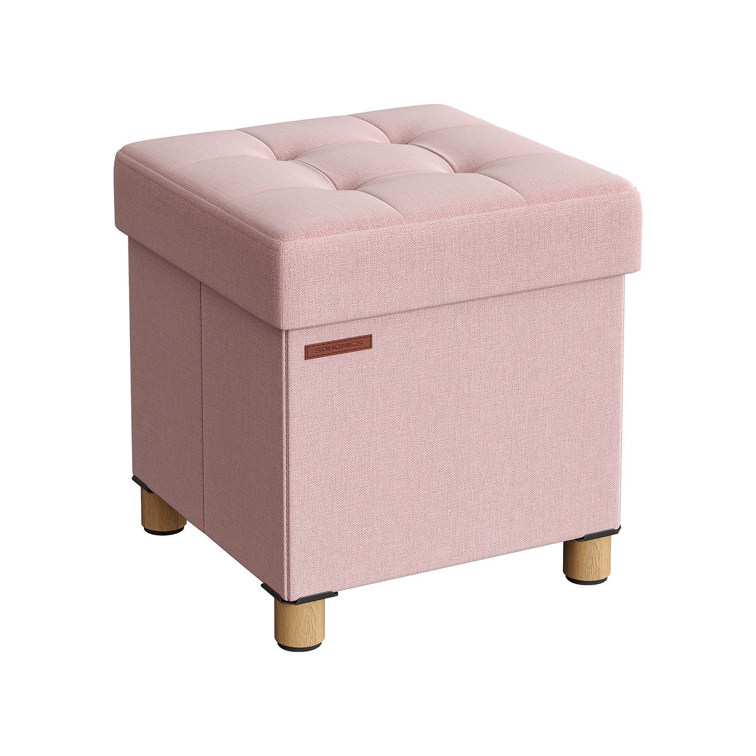 Pouf - med förvaringsutrymme - träben - säteslåda - beige