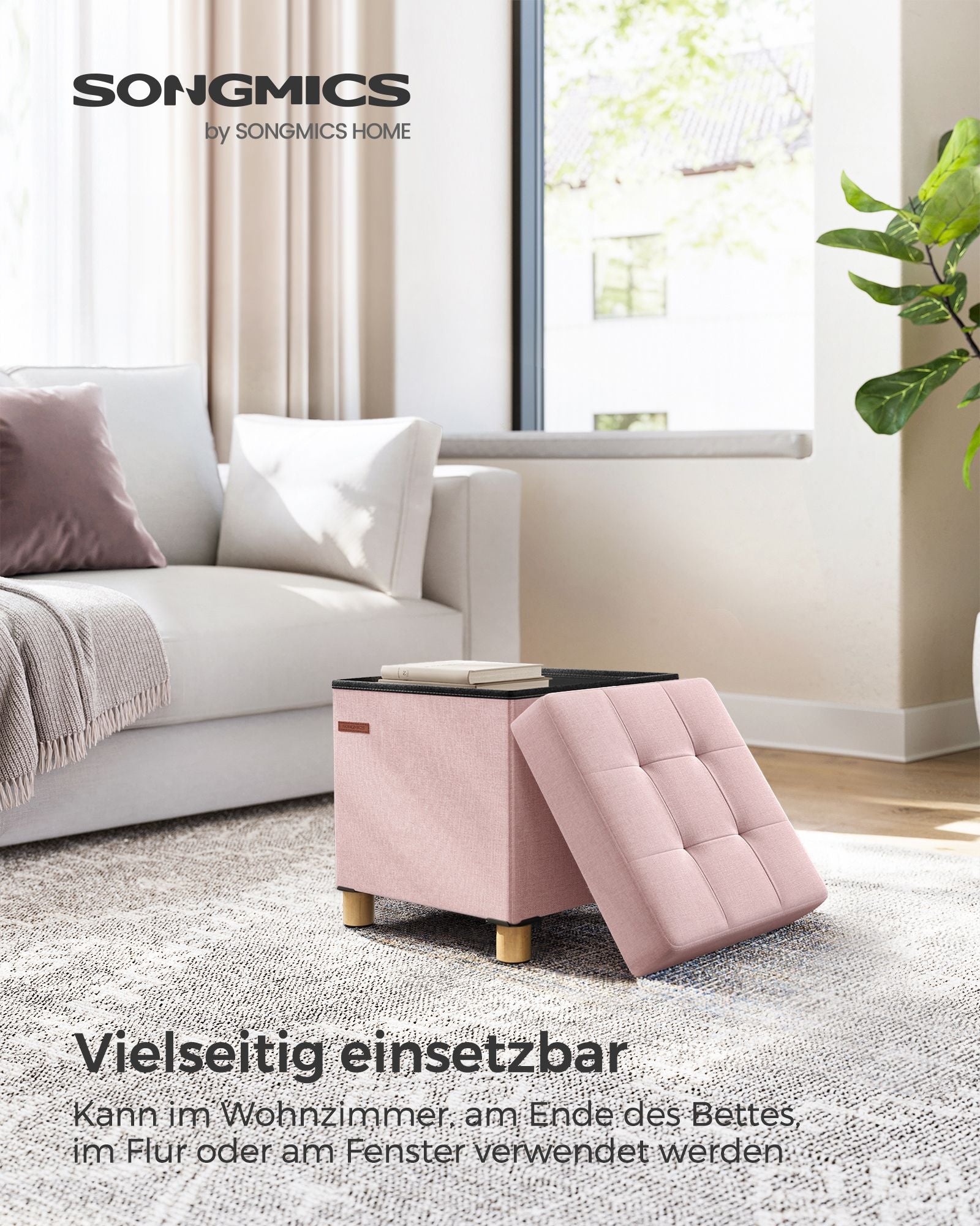 Bänk - vikning - med lagringsutrymme - 38 × 38 × 40 cm - pastellrosa