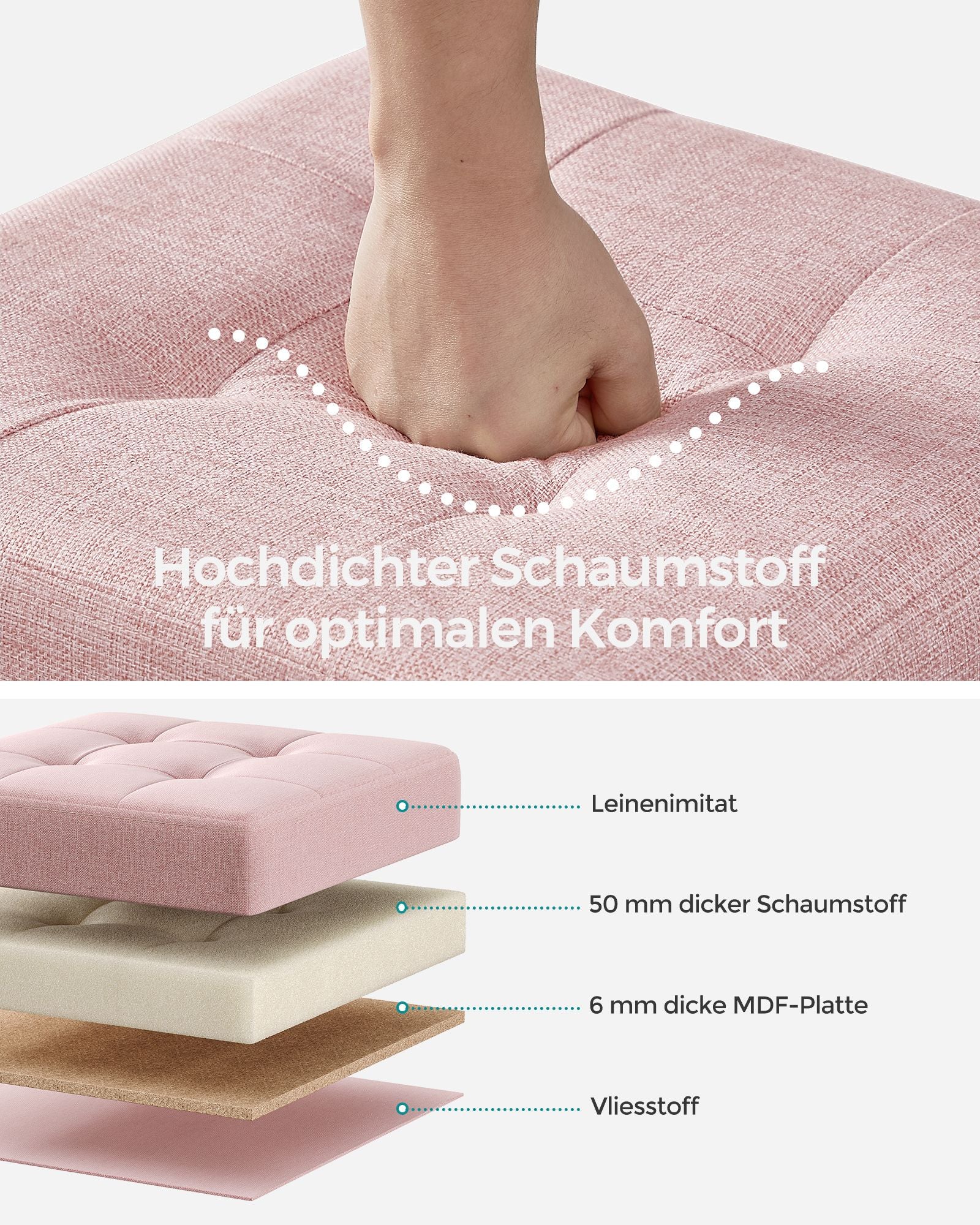 Bänk - vikning - med lagringsutrymme - 38 × 38 × 40 cm - pastellrosa