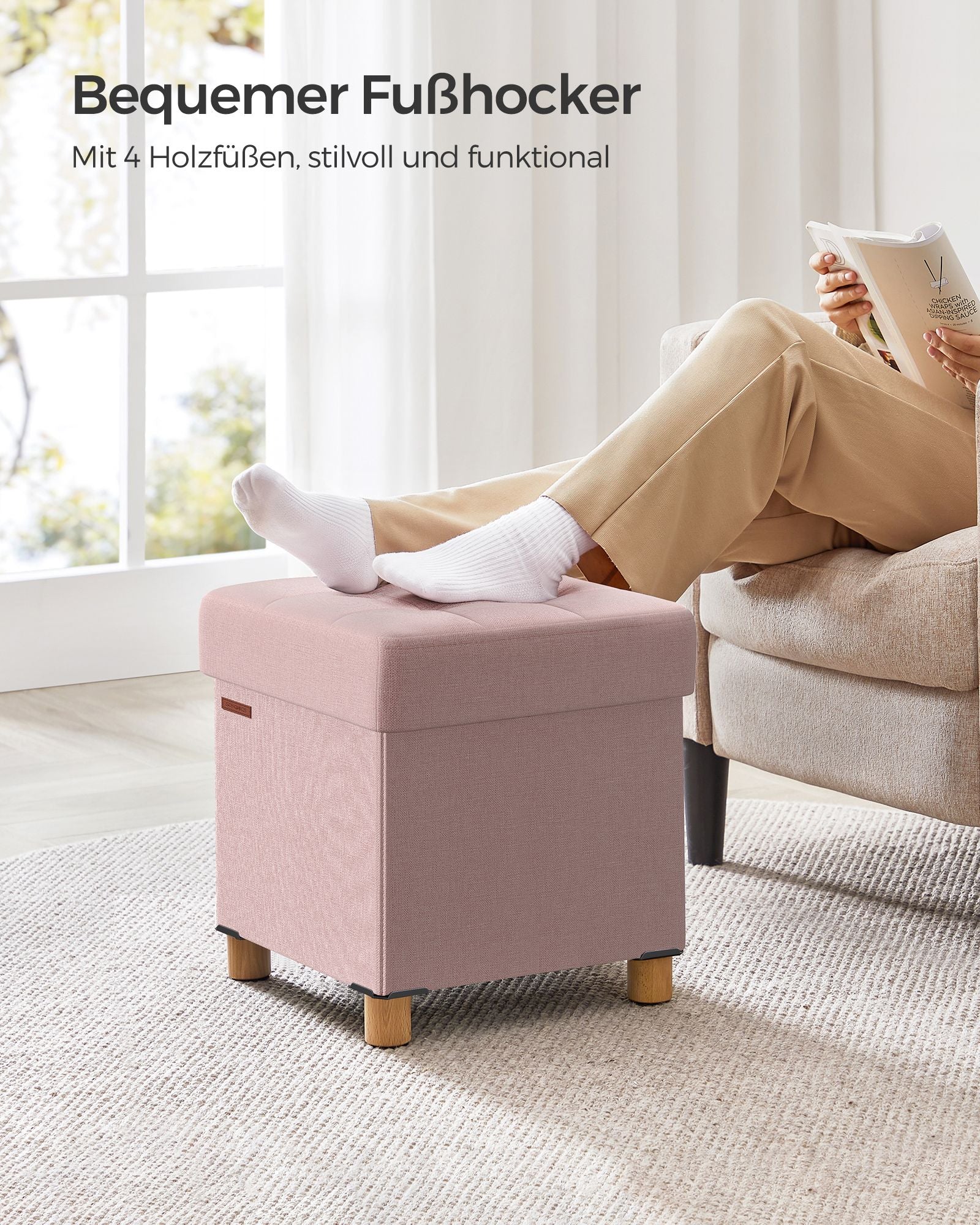 Bänk - vikning - med lagringsutrymme - 38 × 38 × 40 cm - pastellrosa