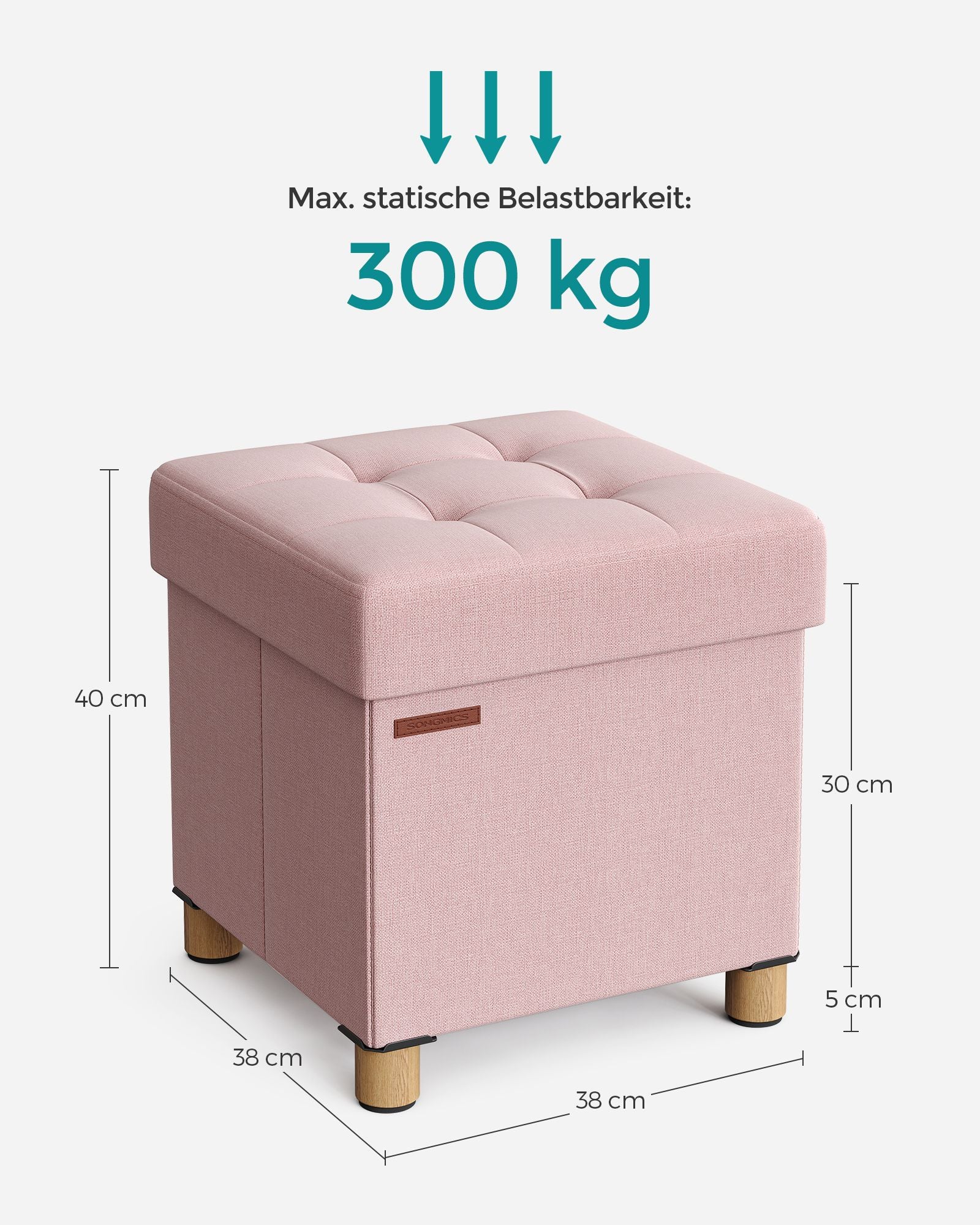 Bänk - vikning - med lagringsutrymme - 38 × 38 × 40 cm - pastellrosa