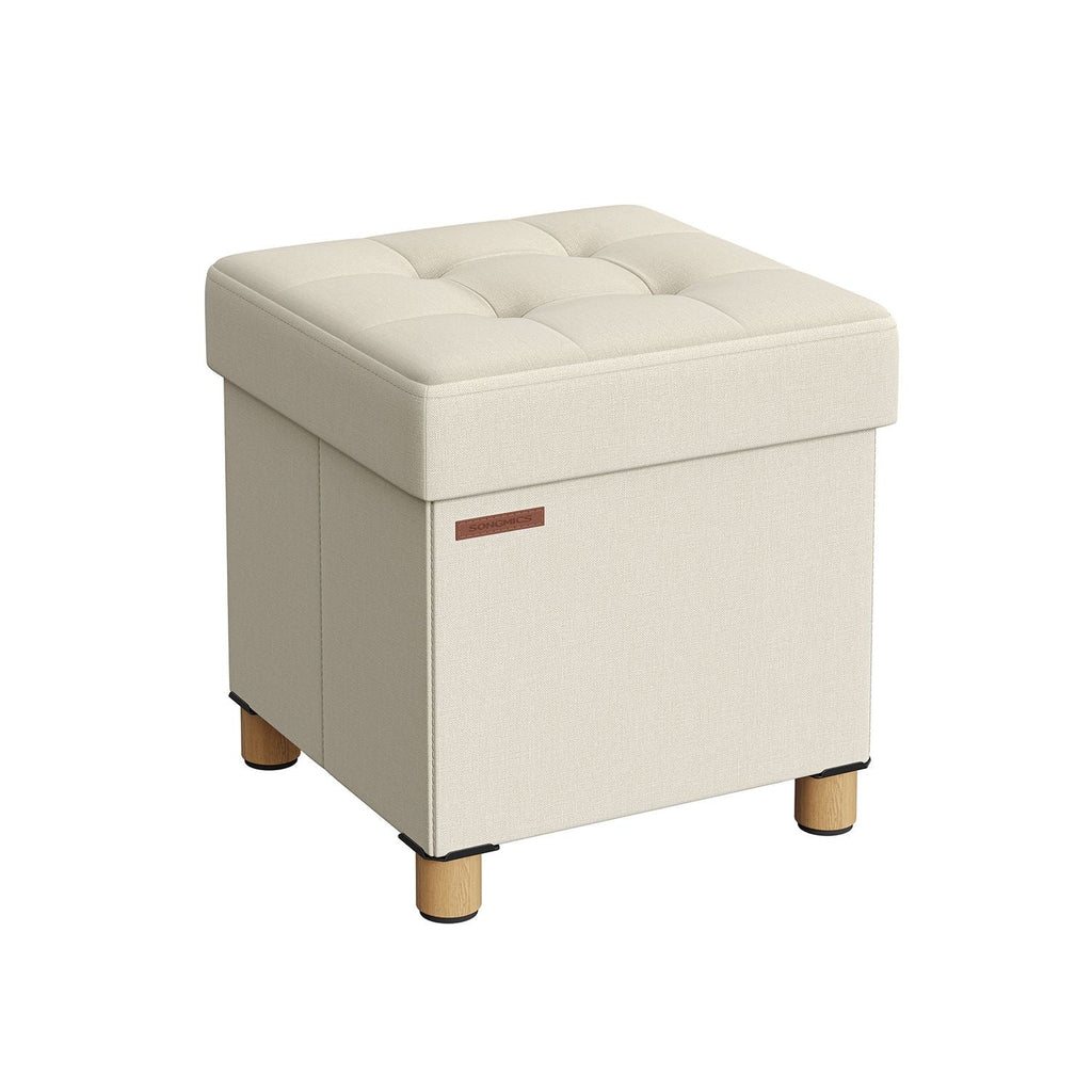 Pouf - med förvaringsutrymme - träben - säteslåda - beige