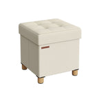 Pouf - med förvaringsutrymme - träben - säteslåda - beige
