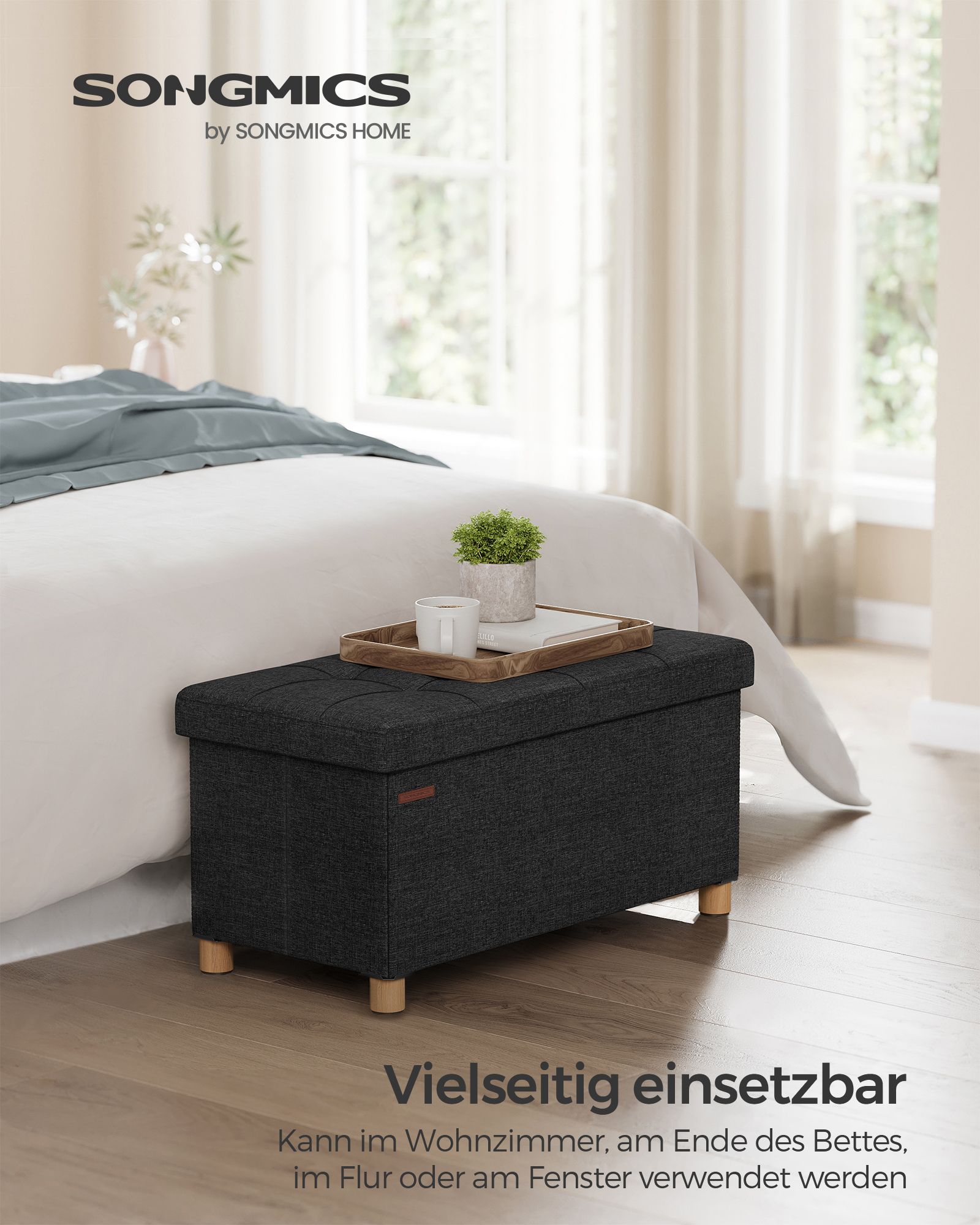 Bank - Foldbar - med lagringsutrymme - 38 × 76 × 40 cm - svart