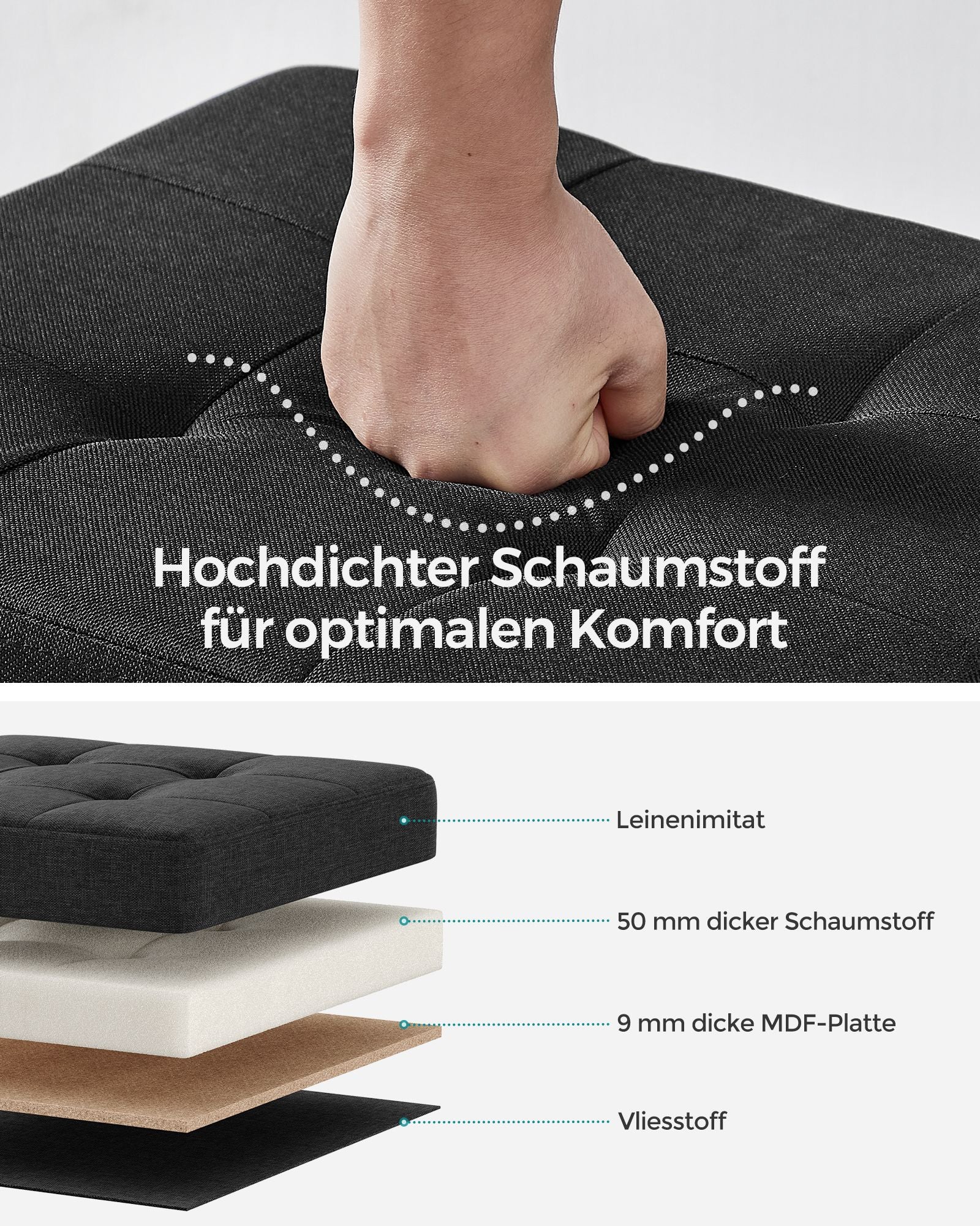 Bank - Foldbar - med lagringsutrymme - 38 × 76 × 40 cm - svart