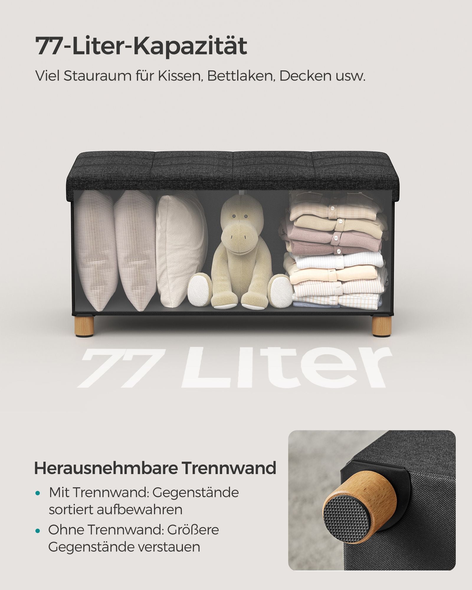 Bank - Foldbar - med lagringsutrymme - 38 × 76 × 40 cm - svart