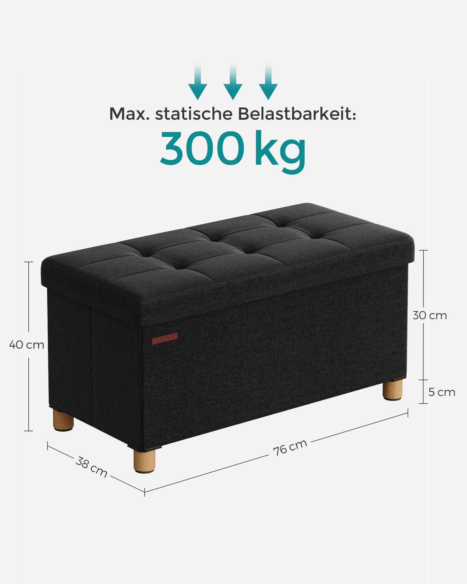 Bank - Foldbar - med lagringsutrymme - 38 × 76 × 40 cm - svart