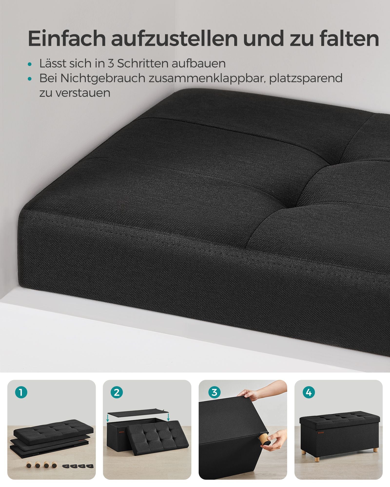 Bank - Foldbar - med lagringsutrymme - 38 × 76 × 40 cm - svart