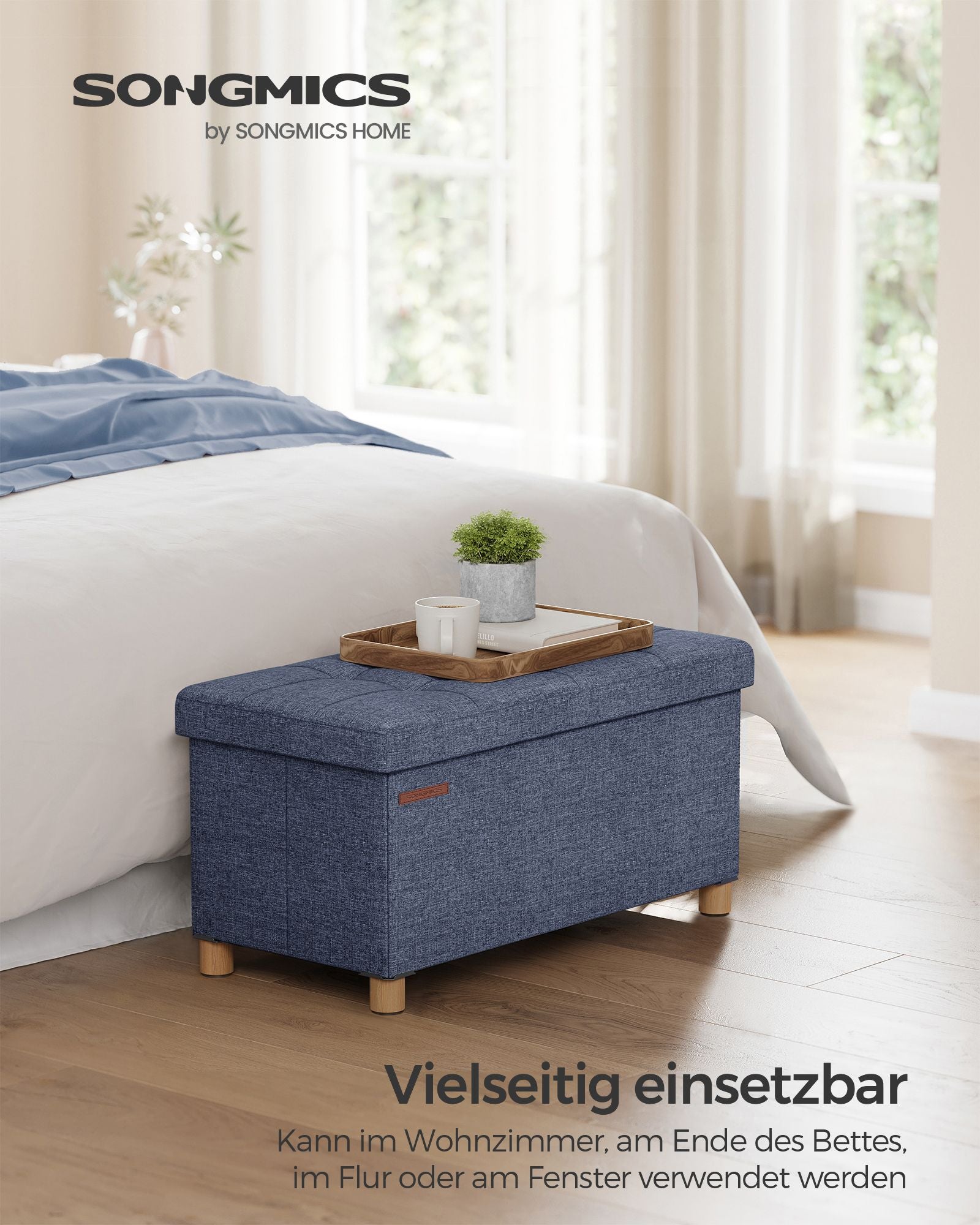 Bank - Foldbar - med lagringsutrymme - 38 × 76 × 40 cm - Lätt denimblå