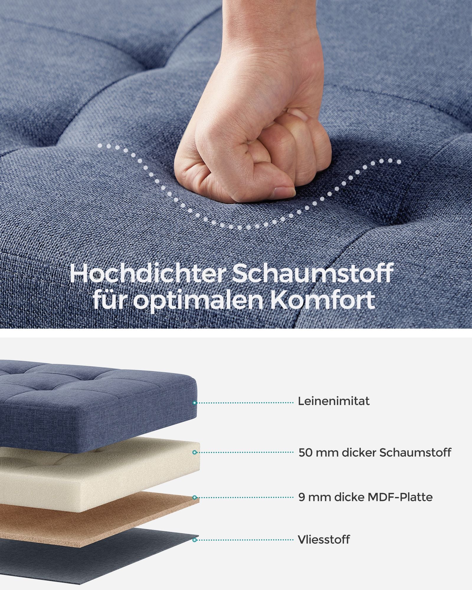 Bank - Foldbar - med lagringsutrymme - 38 × 76 × 40 cm - Lätt denimblå