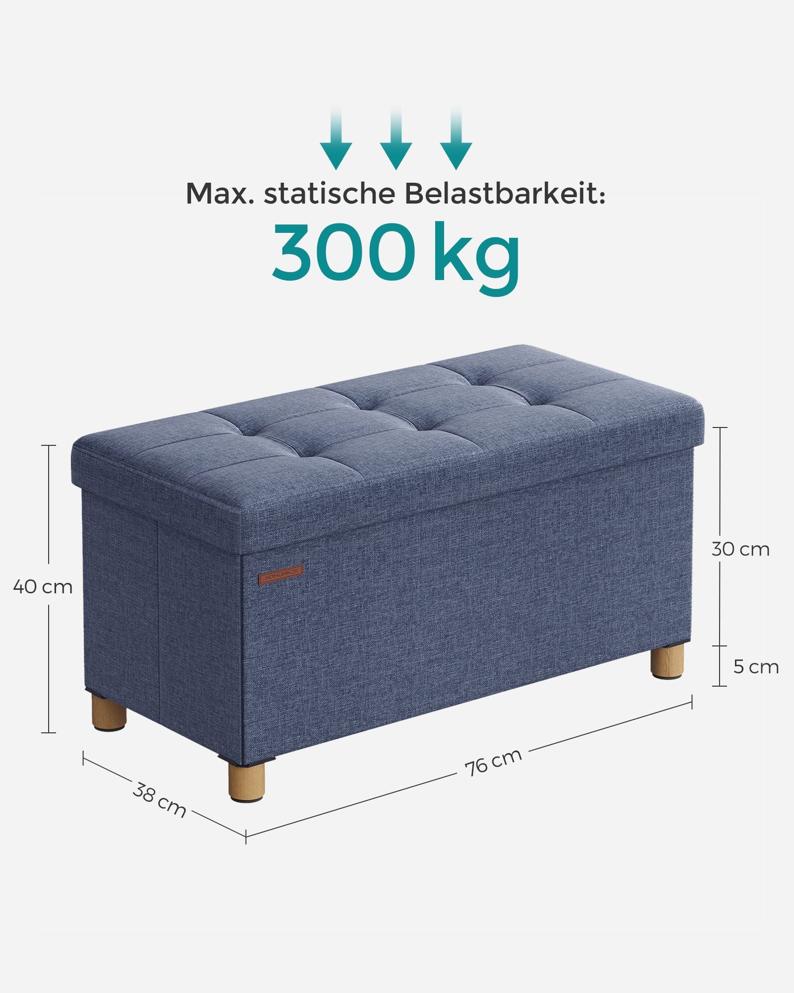 Bank - Foldbar - med lagringsutrymme - 38 × 76 × 40 cm - Lätt denimblå