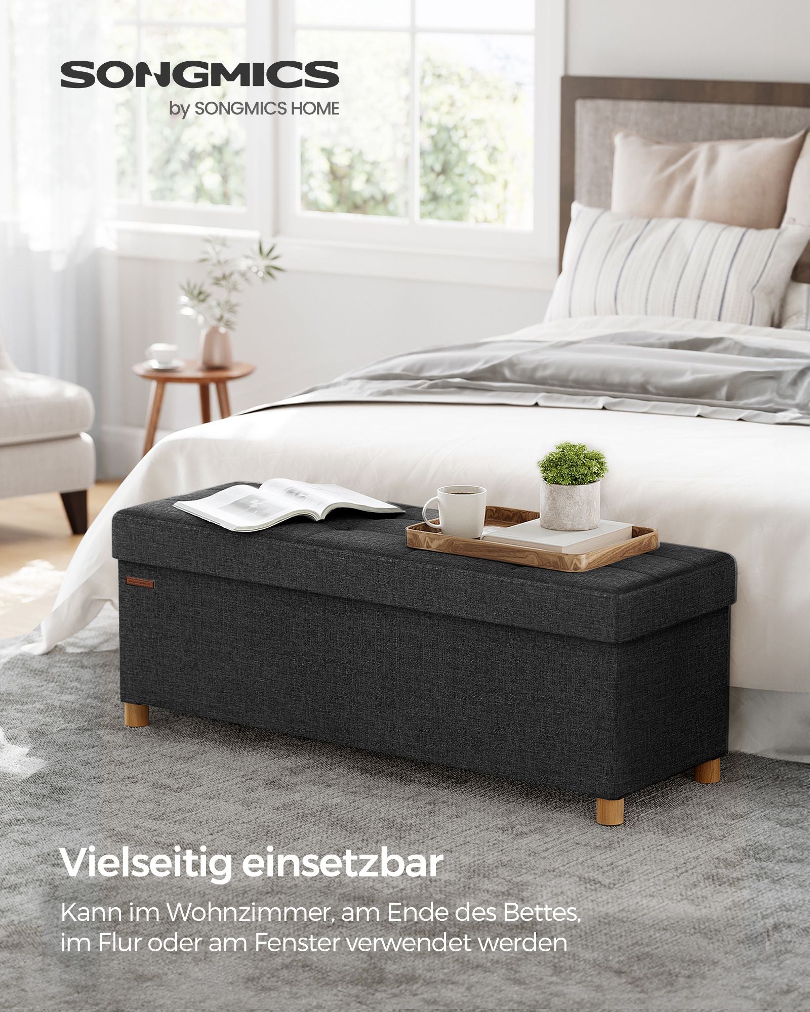Bänk - med lagringsutrymme - vikning - bläck svart