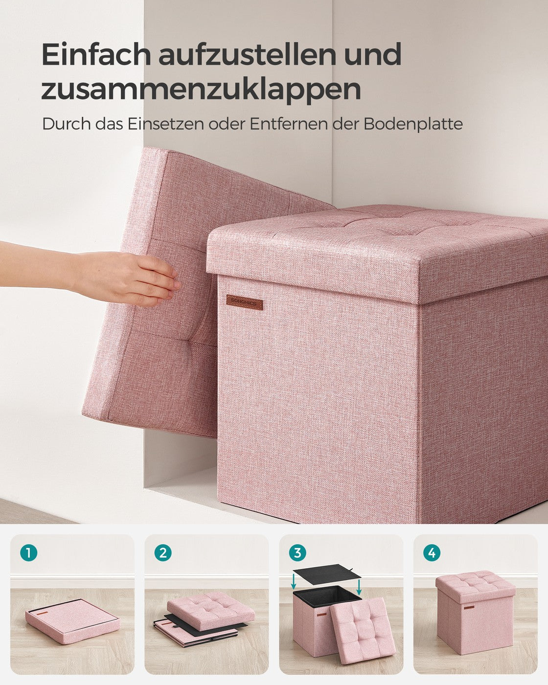 Opbergkruk - 38 x 38 cm - Opvouwbaar - Draagvermogen tot 300 kg - Pastelroze