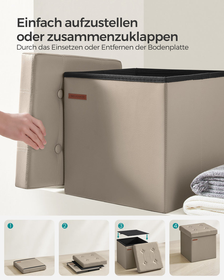 Opbergkruk - 38 x 38 cm - Opvouwbaar - Kunstleer - Licht Camel