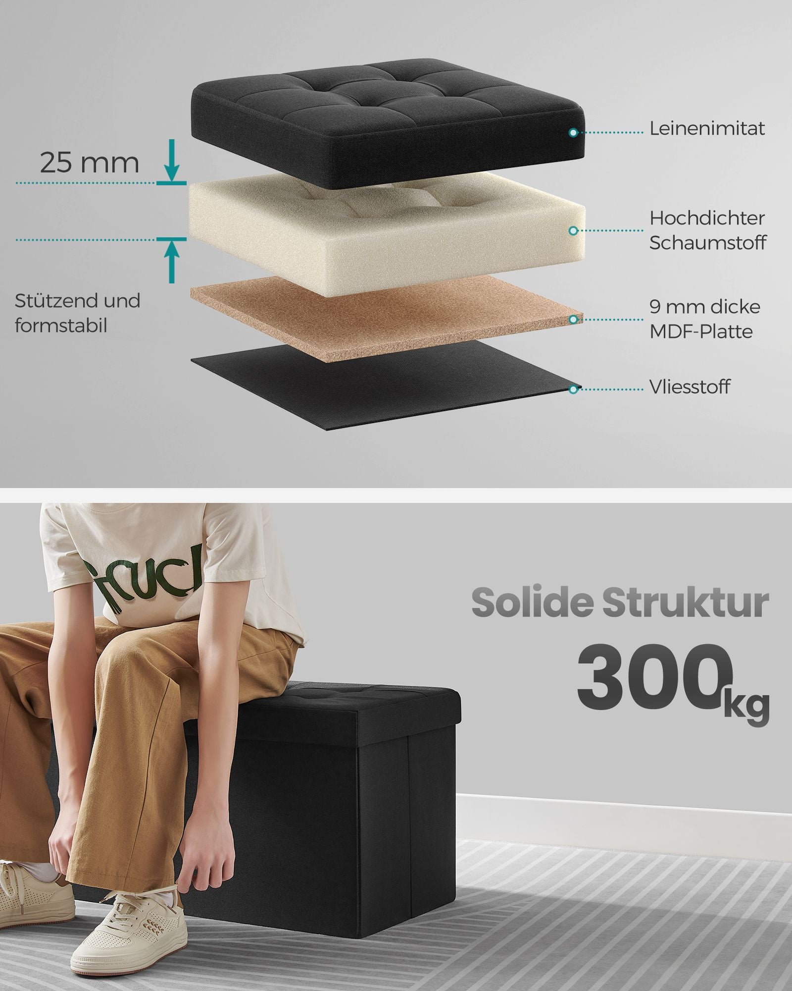Bank - med lagringsutrymme - 38 × 76 × 38 cm - bläck -svart