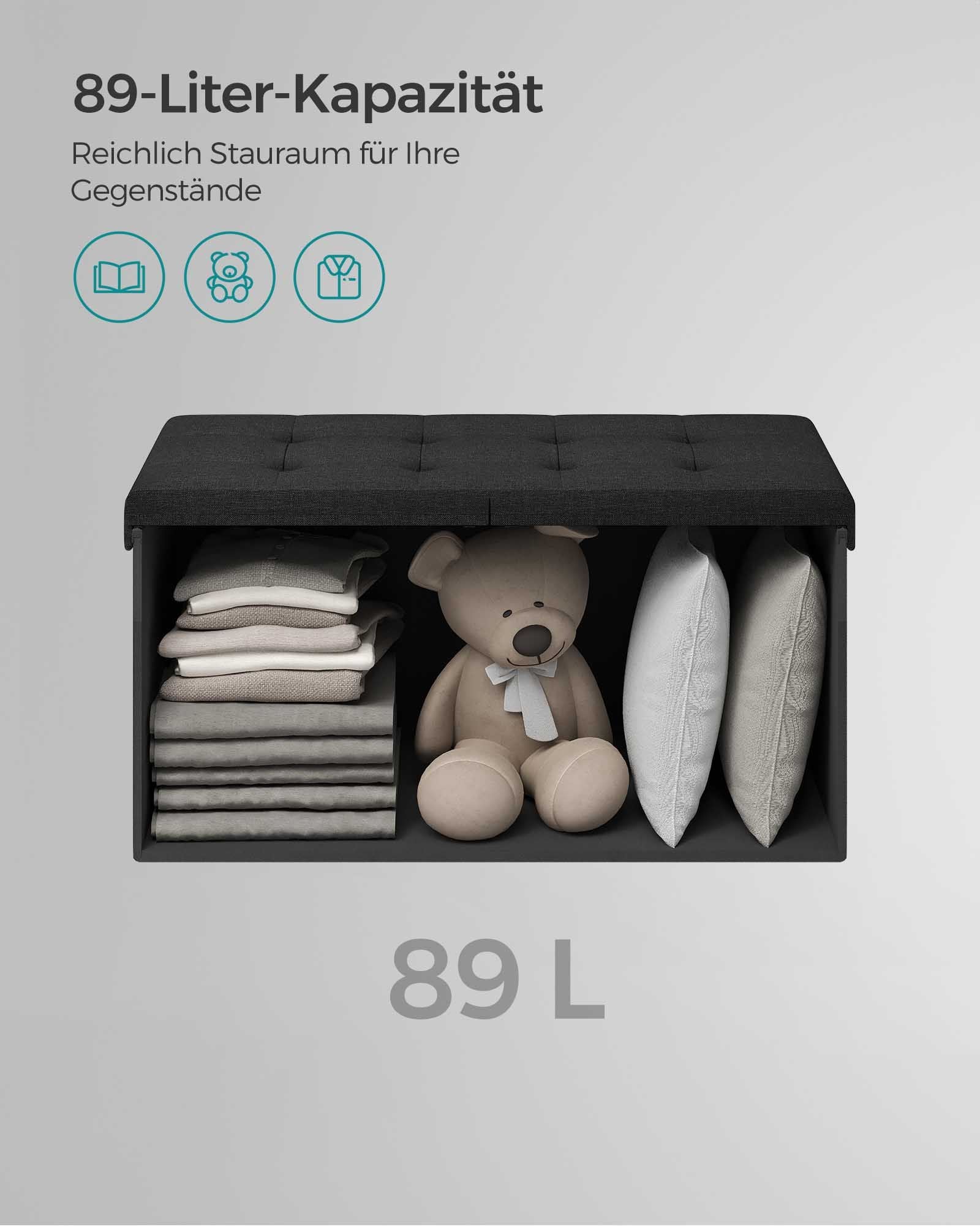 Bank - med lagringsutrymme - 38 × 76 × 38 cm - bläck -svart