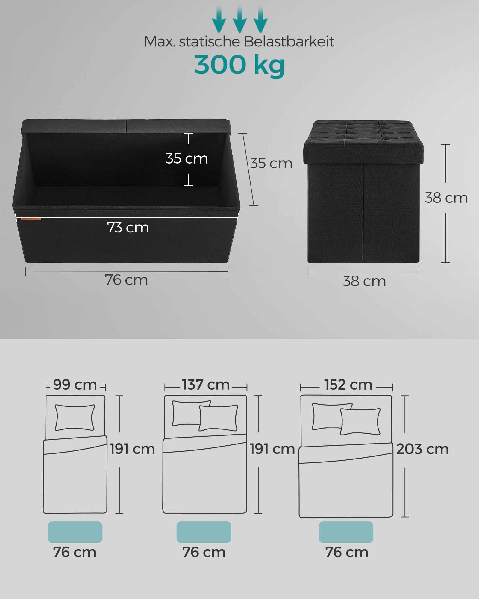 Bank - med lagringsutrymme - 38 × 76 × 38 cm - bläck -svart