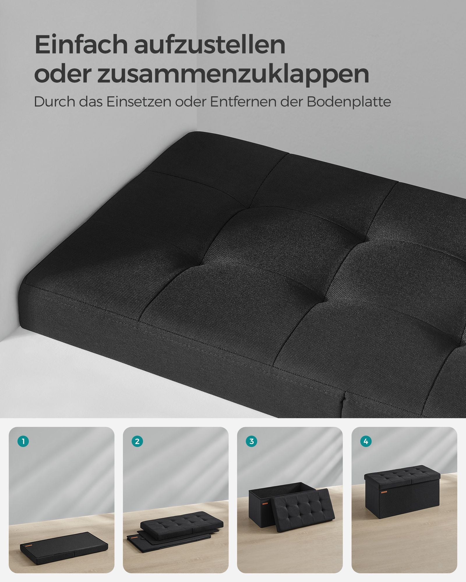 Bank - med lagringsutrymme - 38 × 76 × 38 cm - bläck -svart