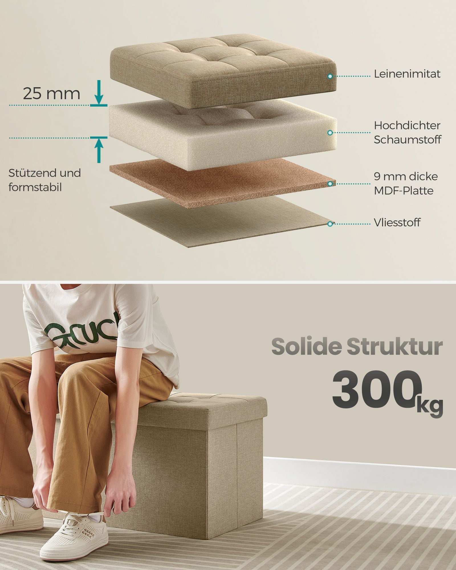 Bank - med lagringsutrymme - 38 × 76 × 38 cm - Camelbruin