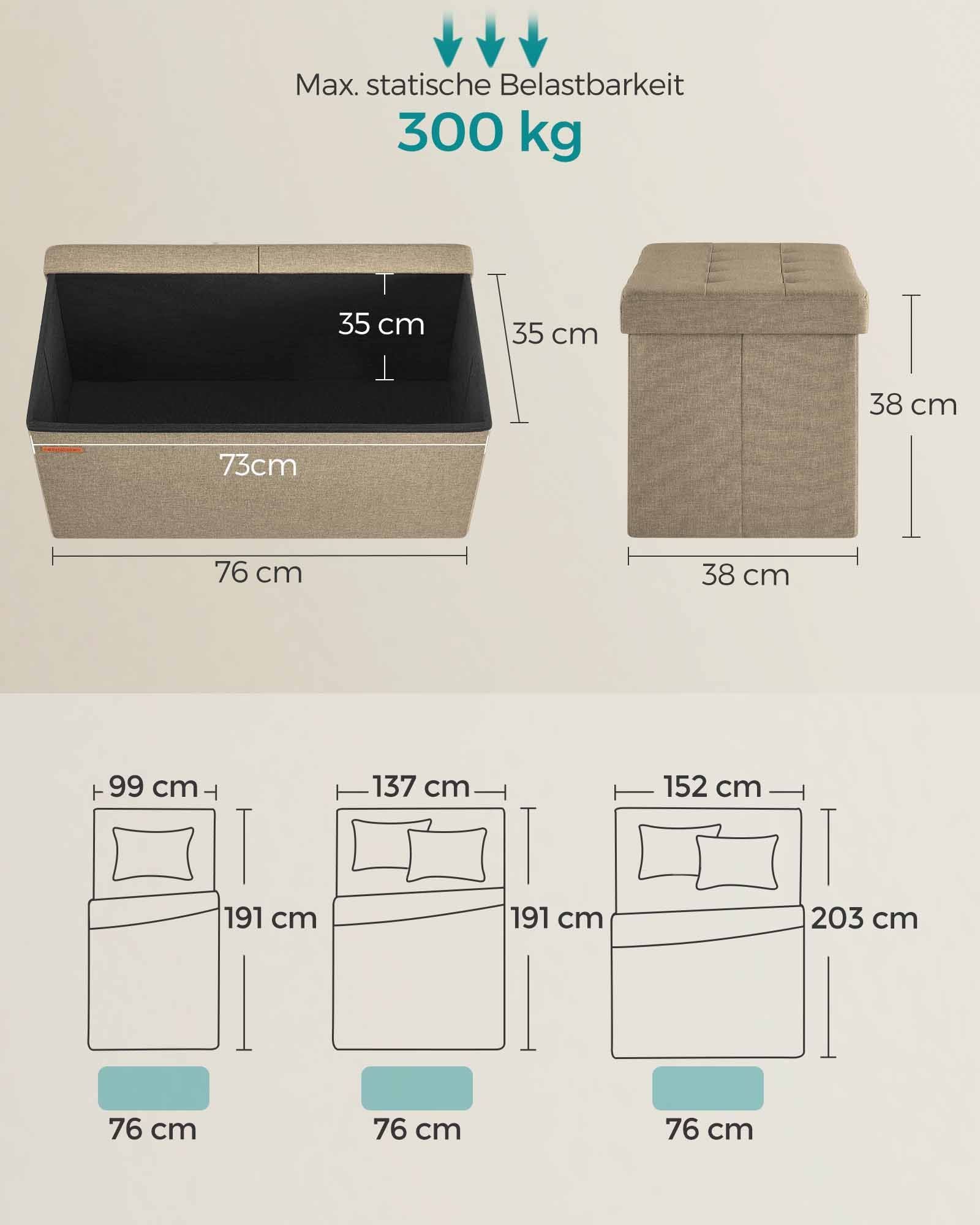 Bank - med lagringsutrymme - 38 × 76 × 38 cm - Camelbruin
