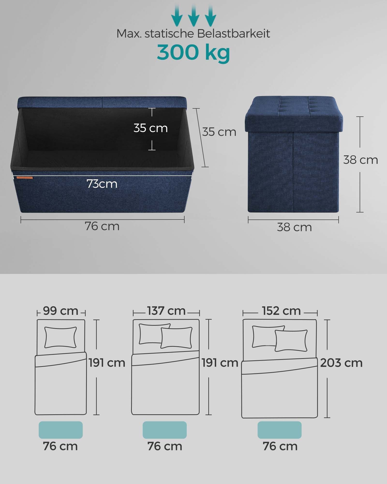 Soffa - med lagringsutrymme - 38 × 76 × 38 cm - nattblå