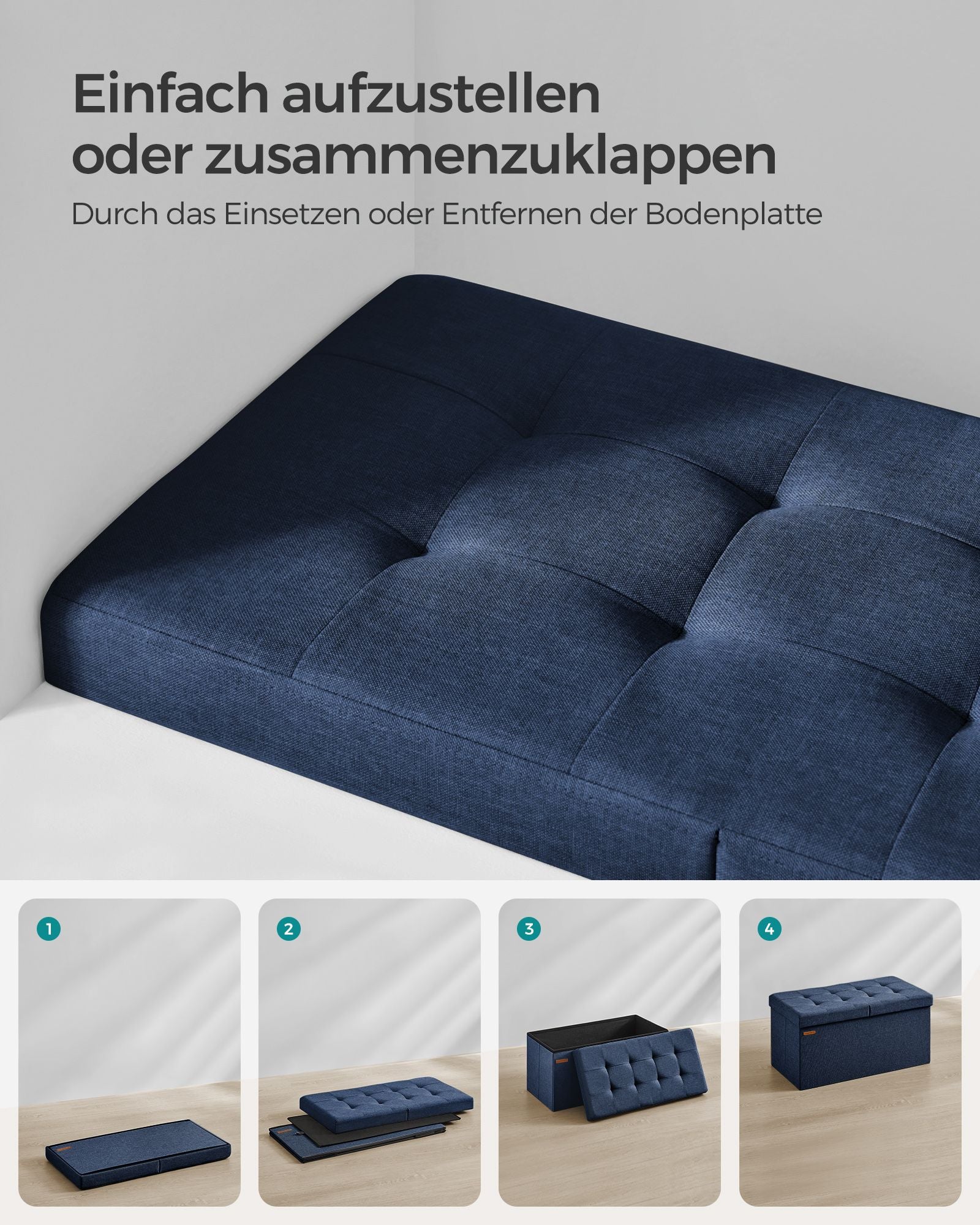 Soffa - med lagringsutrymme - 38 × 76 × 38 cm - nattblå
