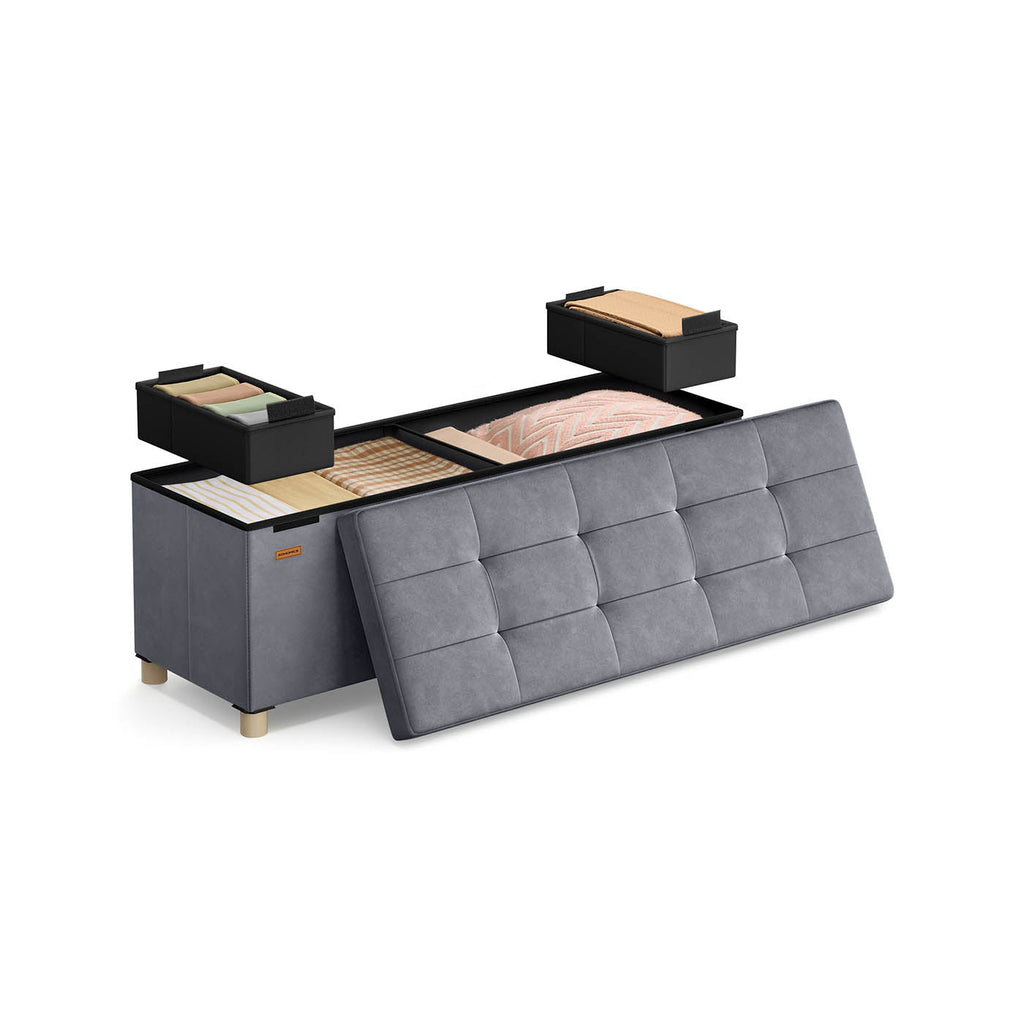 Lagringsbänk med lock - 110x38x40 cm - fotbank 112L - beige