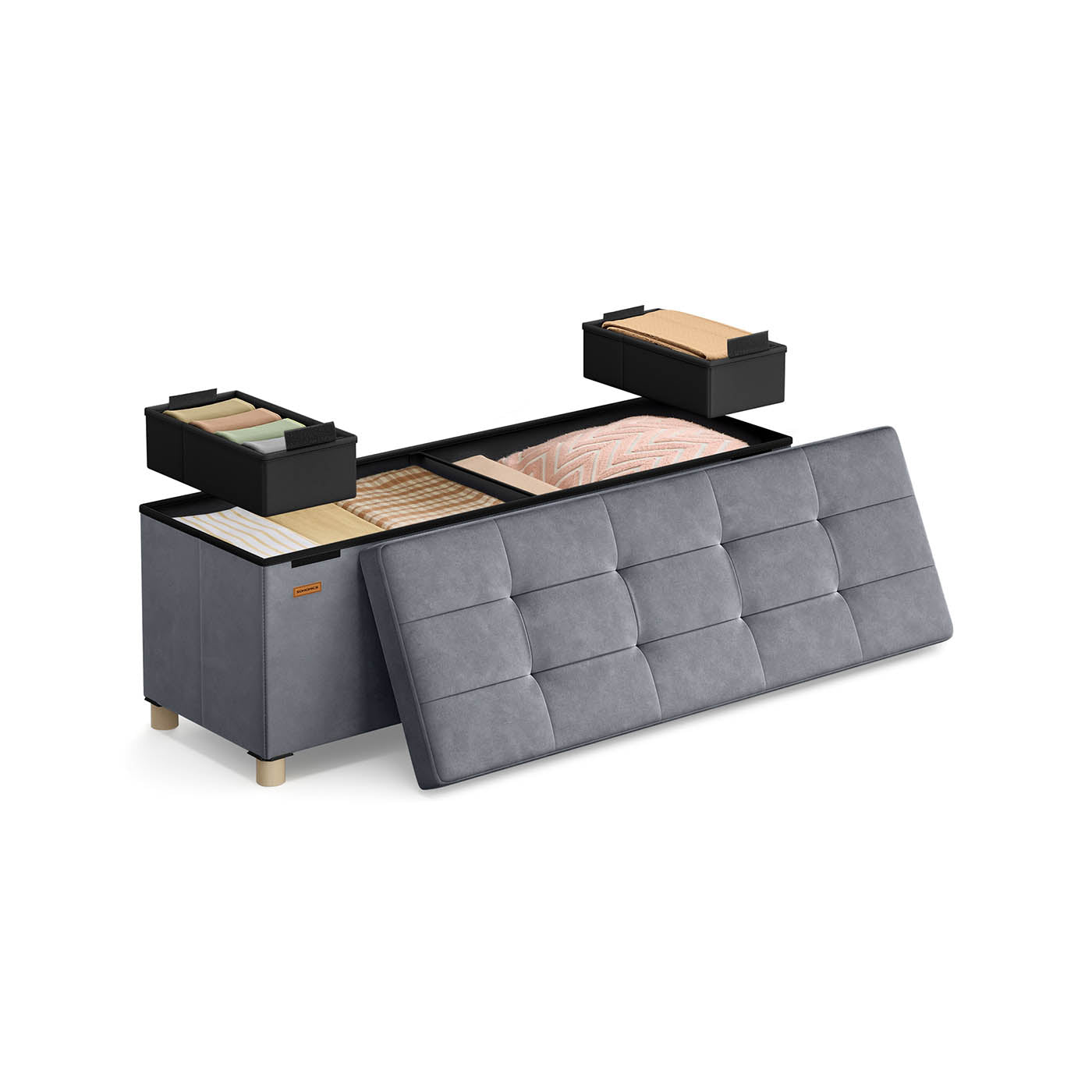 Lagringsbänk med lock - 110x38x40 cm - fotbank 112L - beige