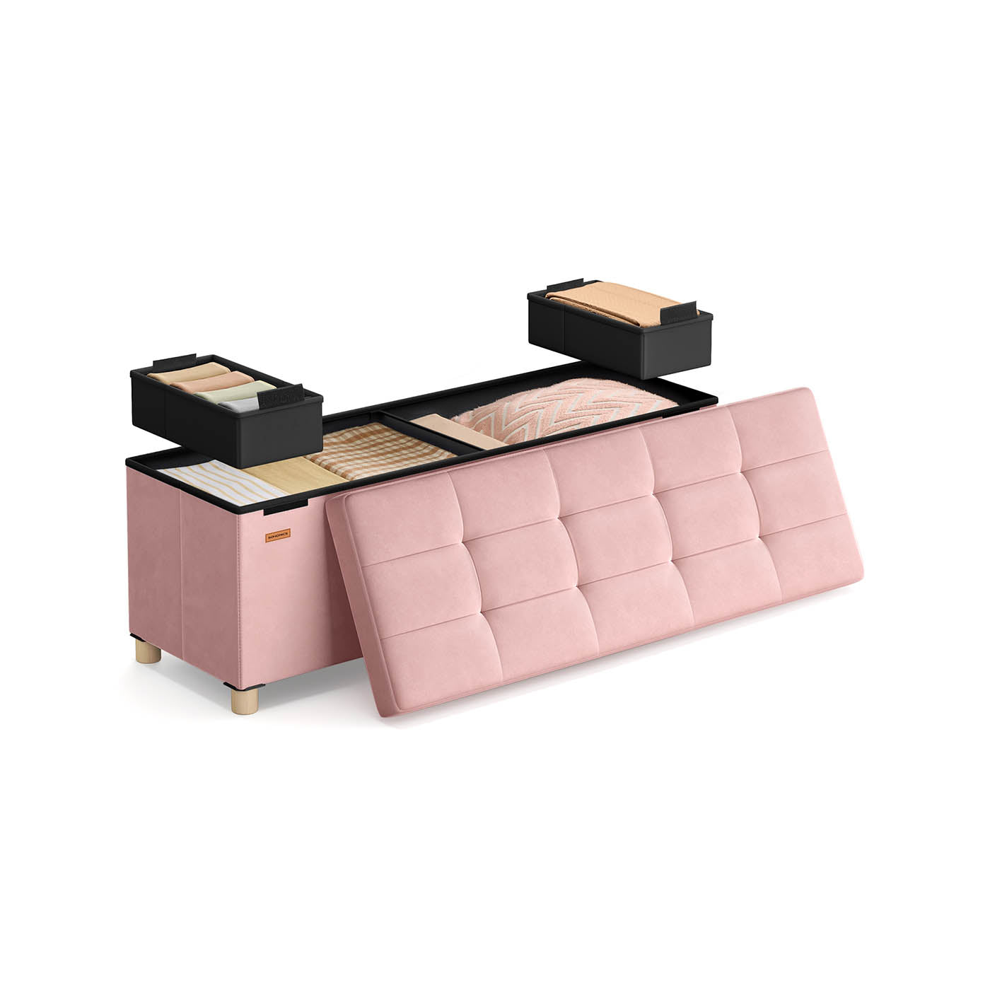 Lagringsbänk med lock - 110x38x40 cm - fotbank 112L - beige