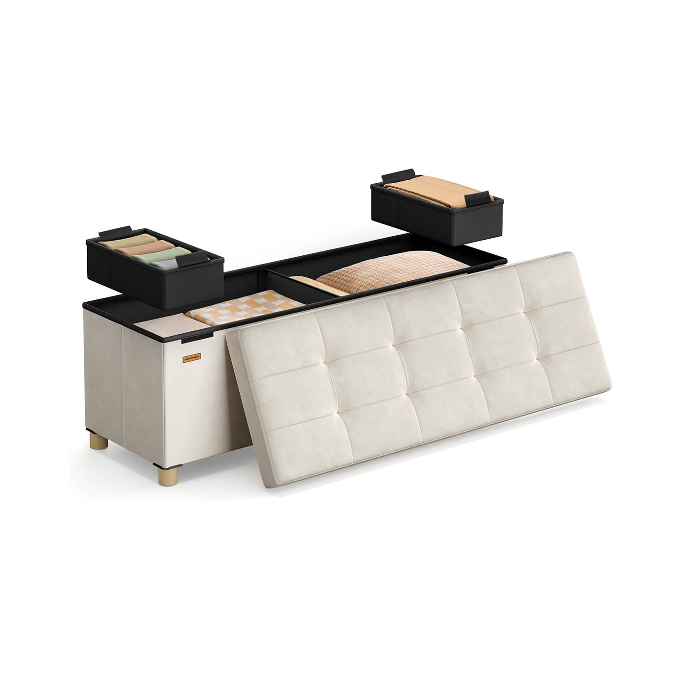 Lagringsbänk med lock - 110x38x40 cm - fotbank 112L - beige